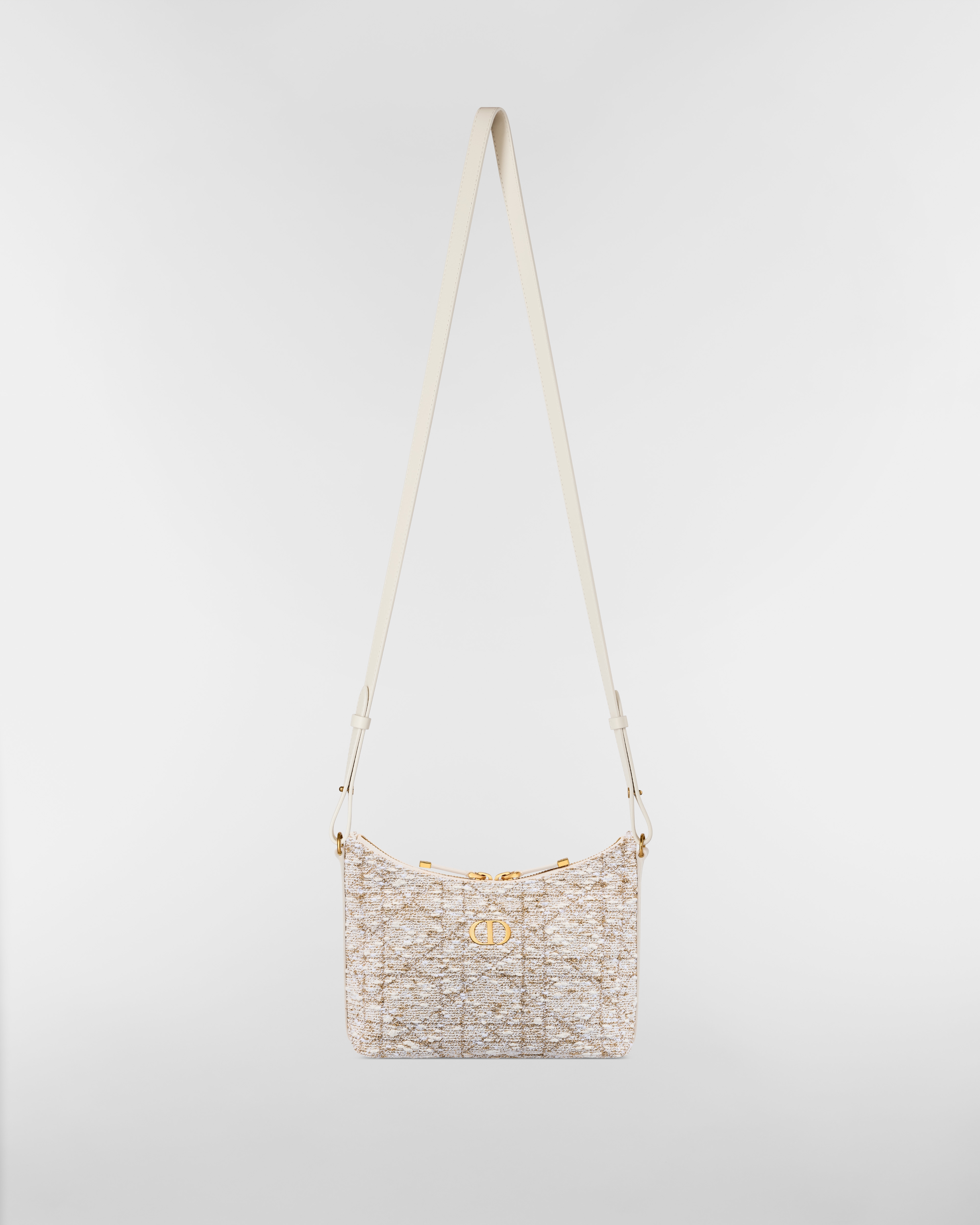 Miss Caro Diorling 附鏈帶迷你包 白色毛呢綴以金色調 Cannage 籐格紋圖案 E07