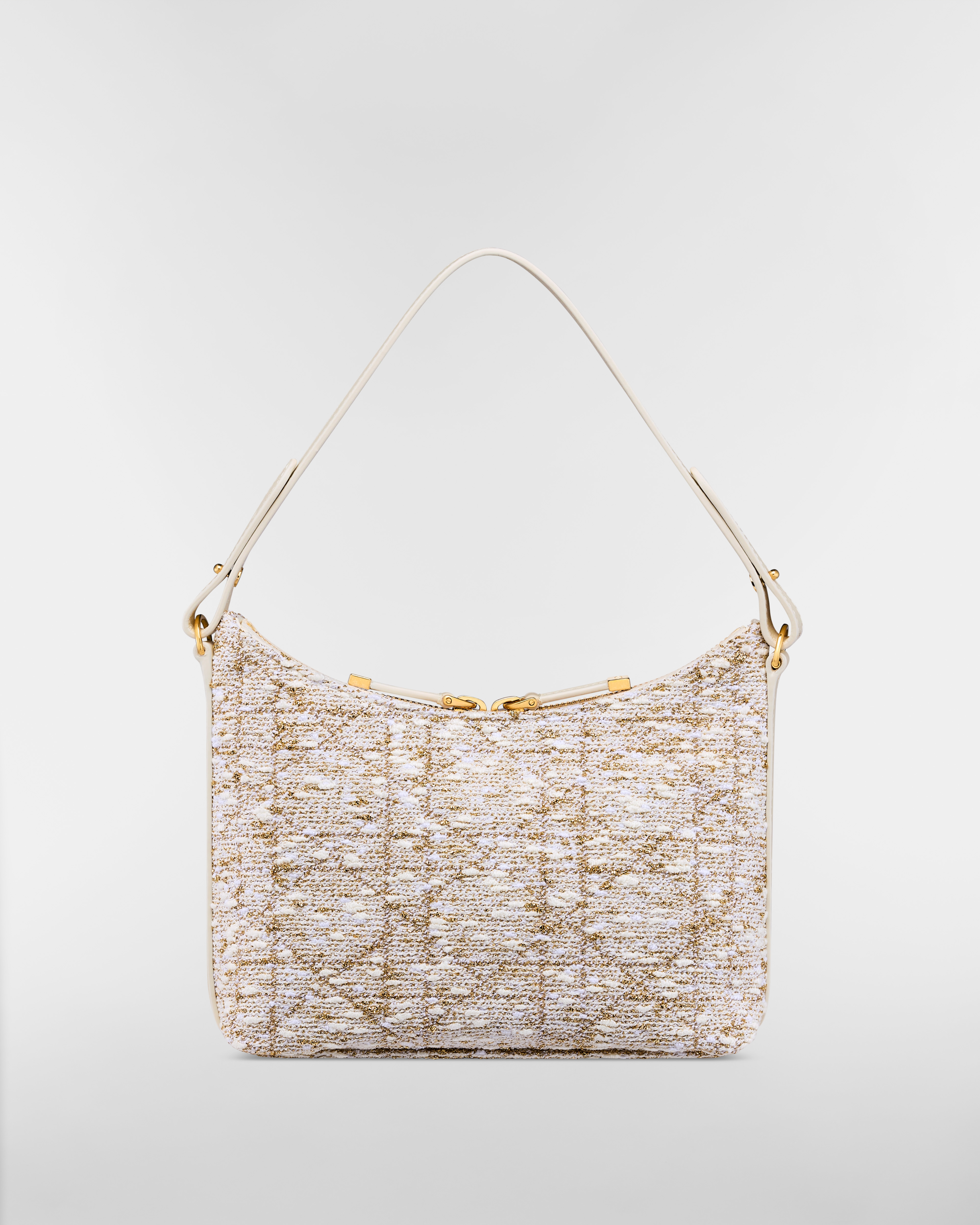 Miss Caro Diorling 附鏈帶迷你包 白色毛呢綴以金色調 Cannage 籐格紋圖案 E08