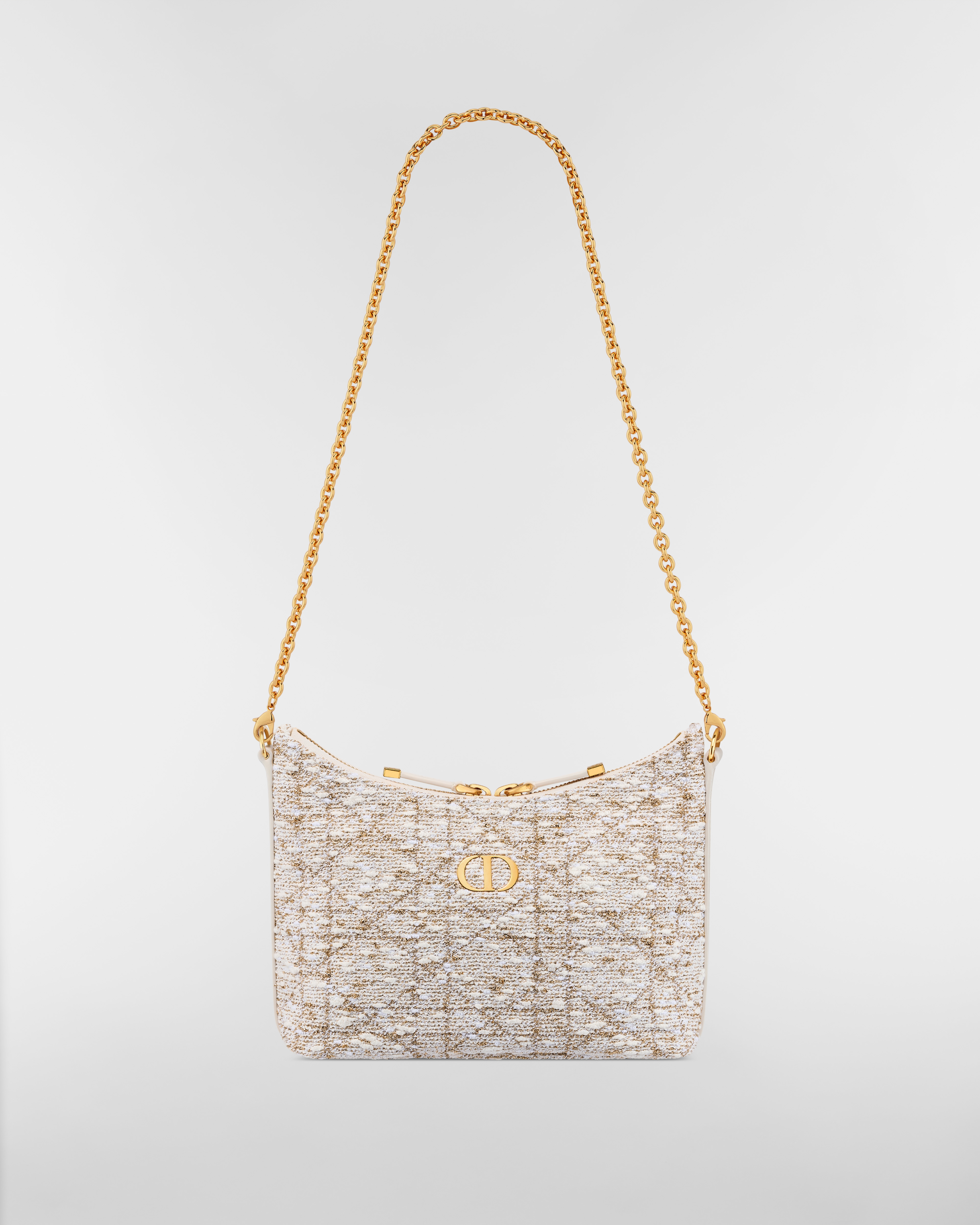 Miss Caro Diorling 미니 체인 백 화이트 트위드 & 골드 톤 까나쥬 모티브 E10