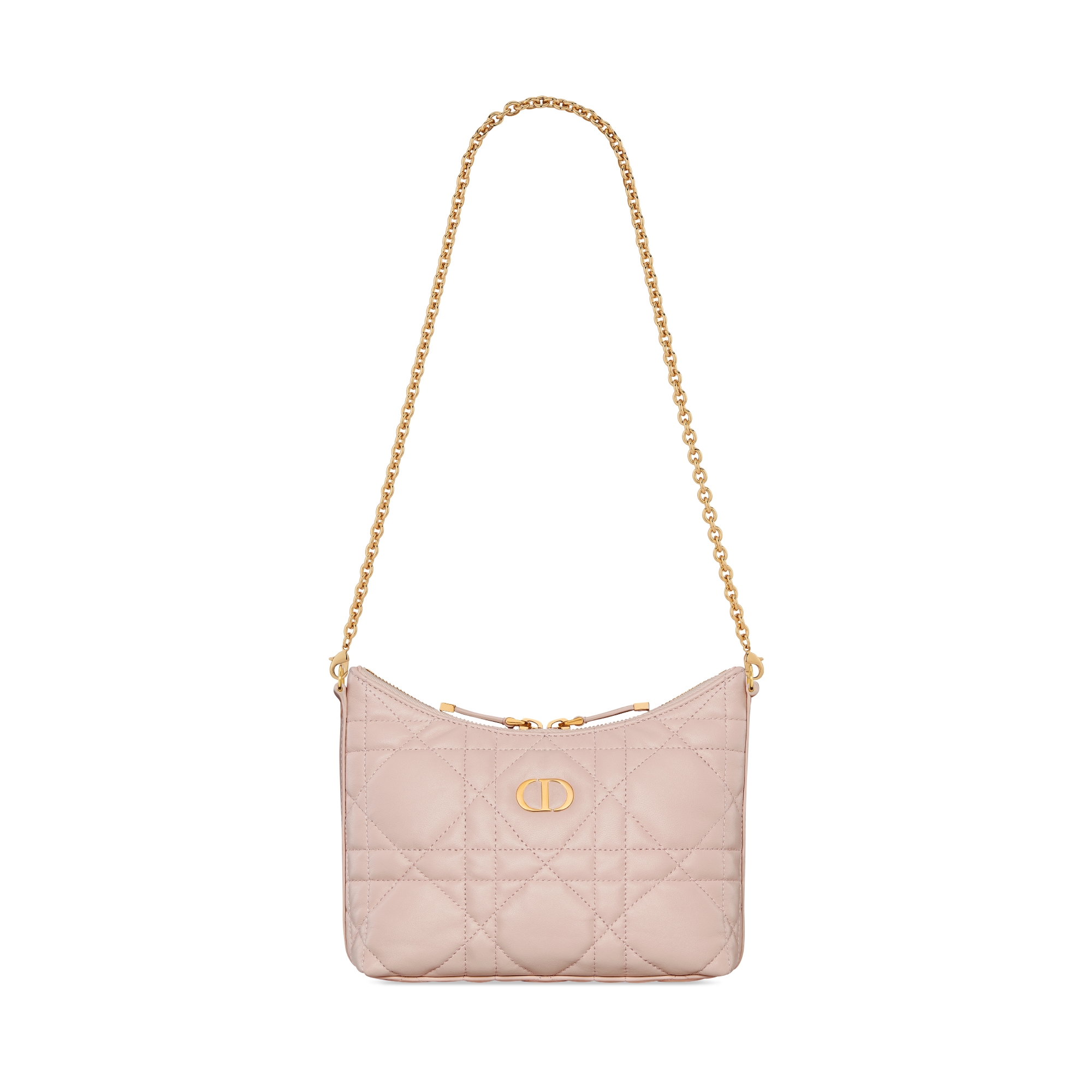Mini sac Diorling Miss Caro à chaîne Cuir d'agneau Macrocannage rose poudre E10