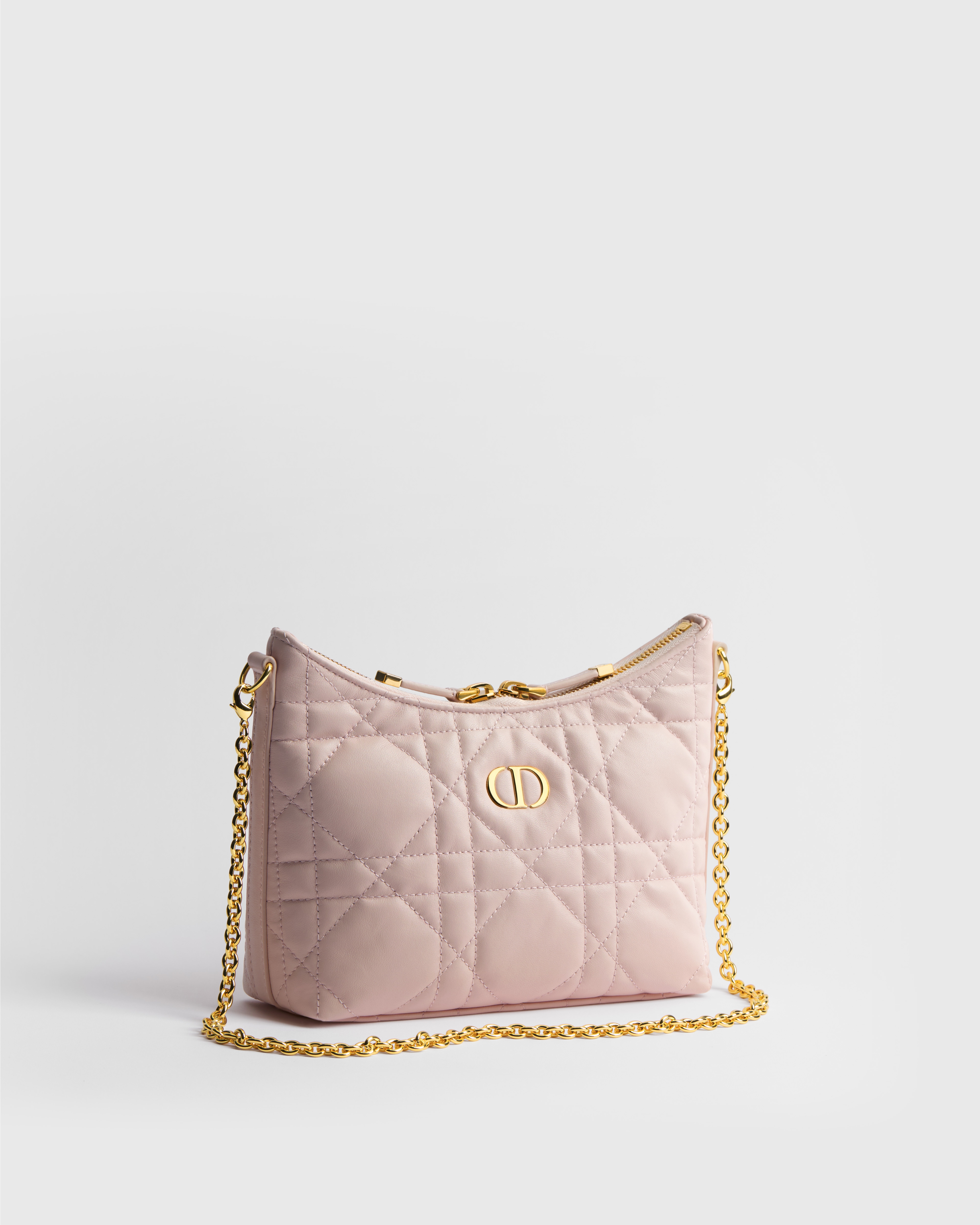 Miss Caro Diorling 附鏈帶迷你包 淡粉色 Macrocannage 大籐格紋羊皮 E03