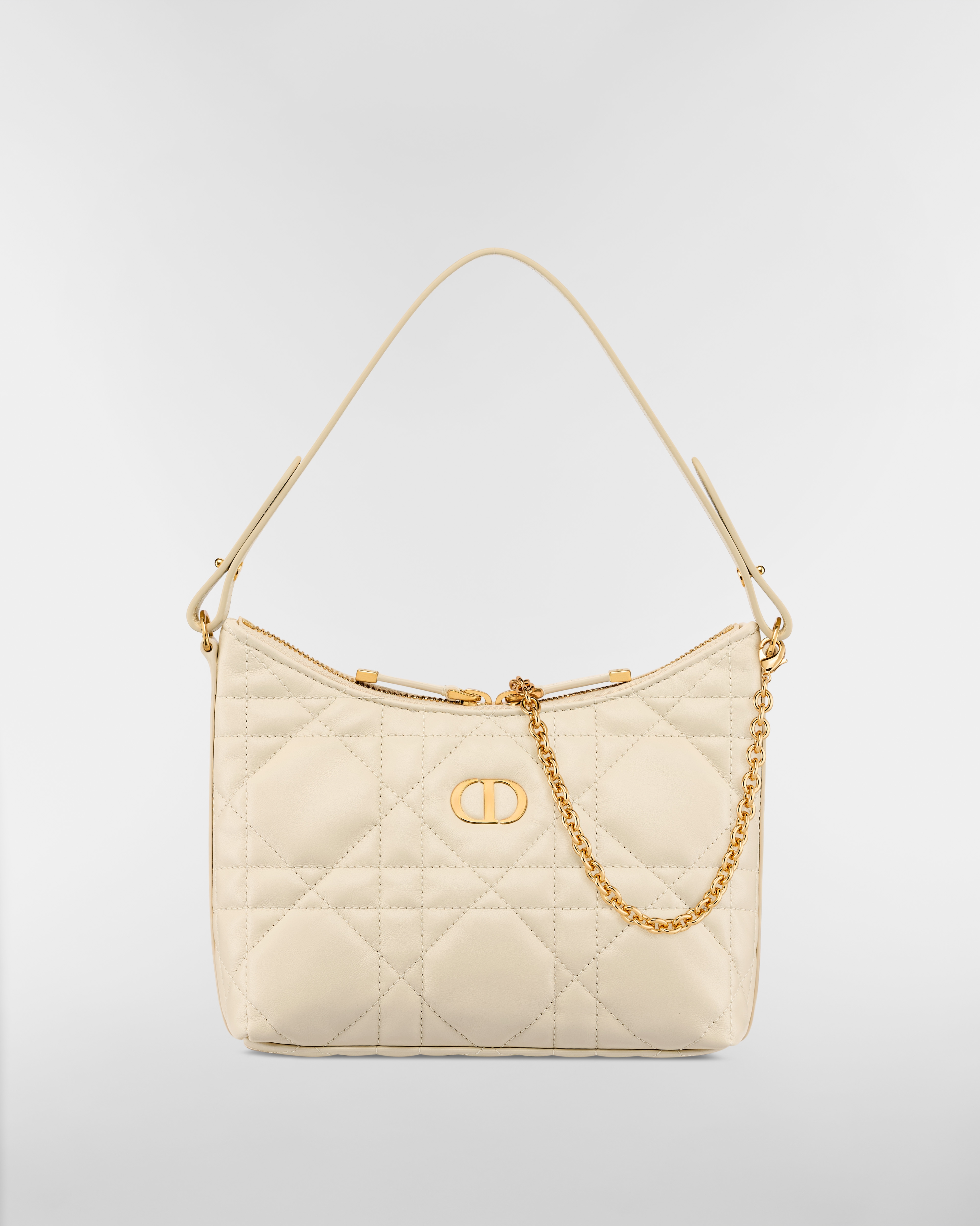 Miss Caro Diorling 附鏈帶迷你包 淺米色 Macrocannage 大籐格紋羊皮 E01