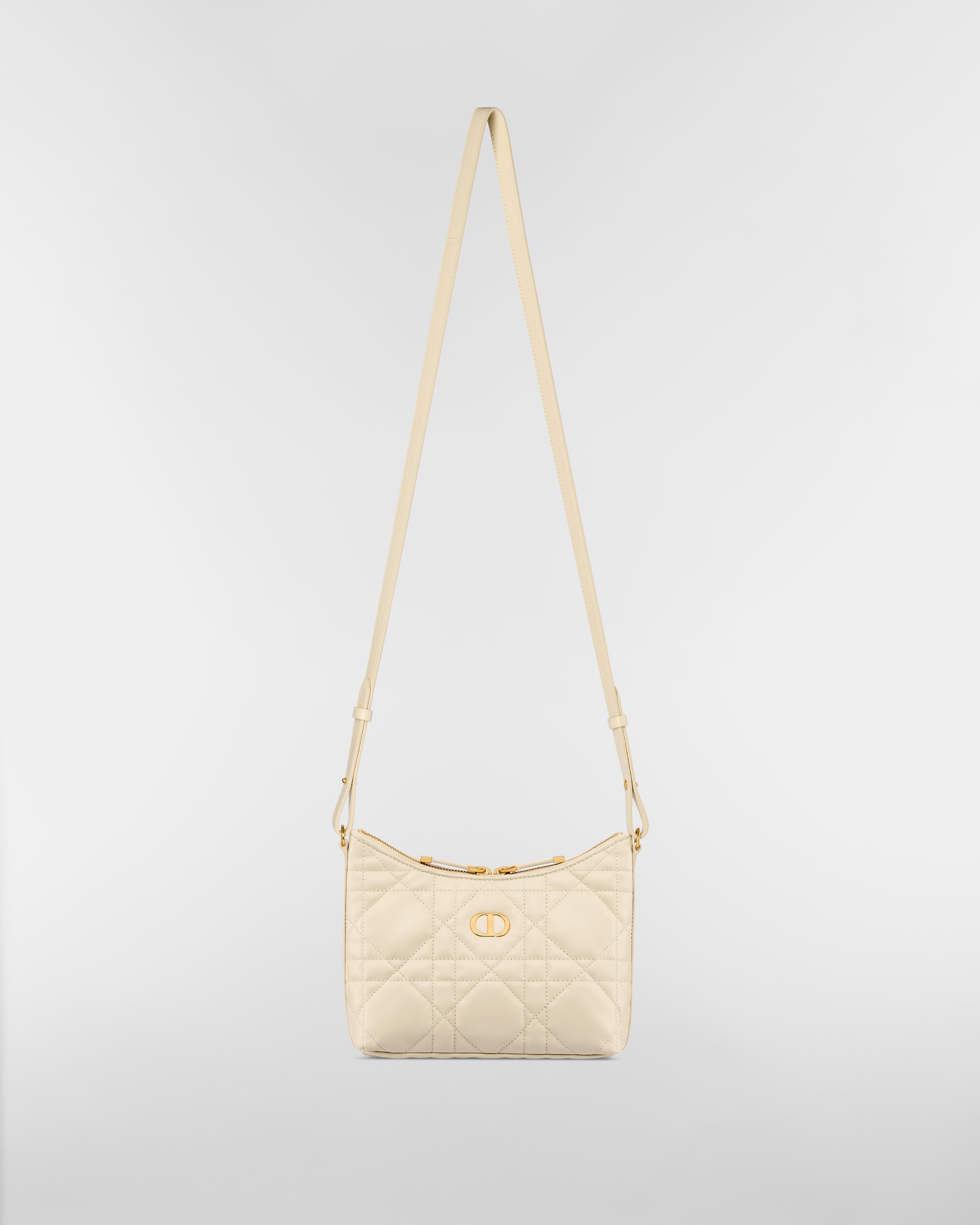 Miss Caro Diorling 附鏈帶迷你包 淺米色 Macrocannage 大籐格紋羊皮 E07