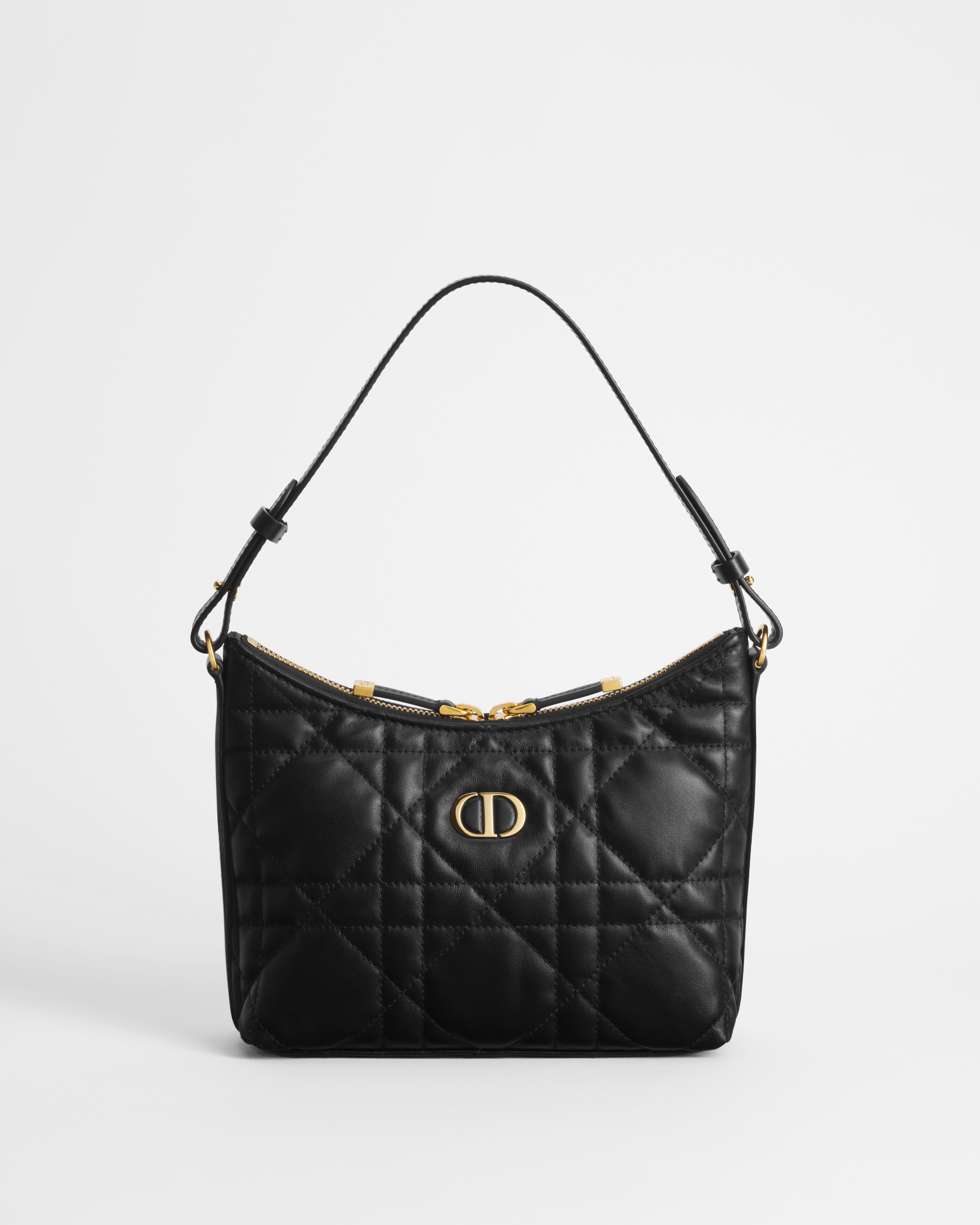 Miss Caro Diorling 附鏈帶迷你包 黑色 Macrocannage 大籐格紋羊皮 E01