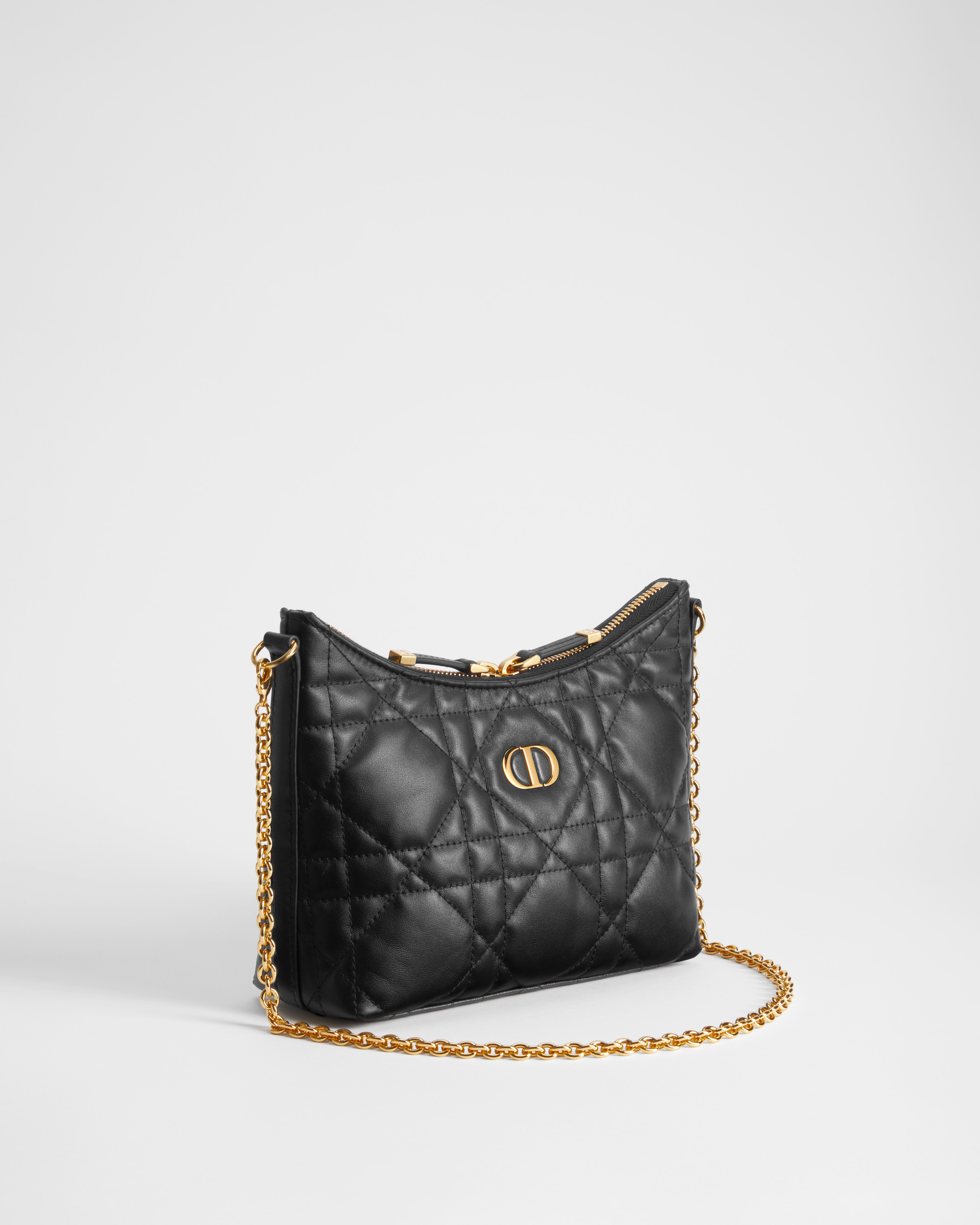 Miss Caro Diorling Minitasche mit Kette Macrocannage Lammleder in Schwarz E02