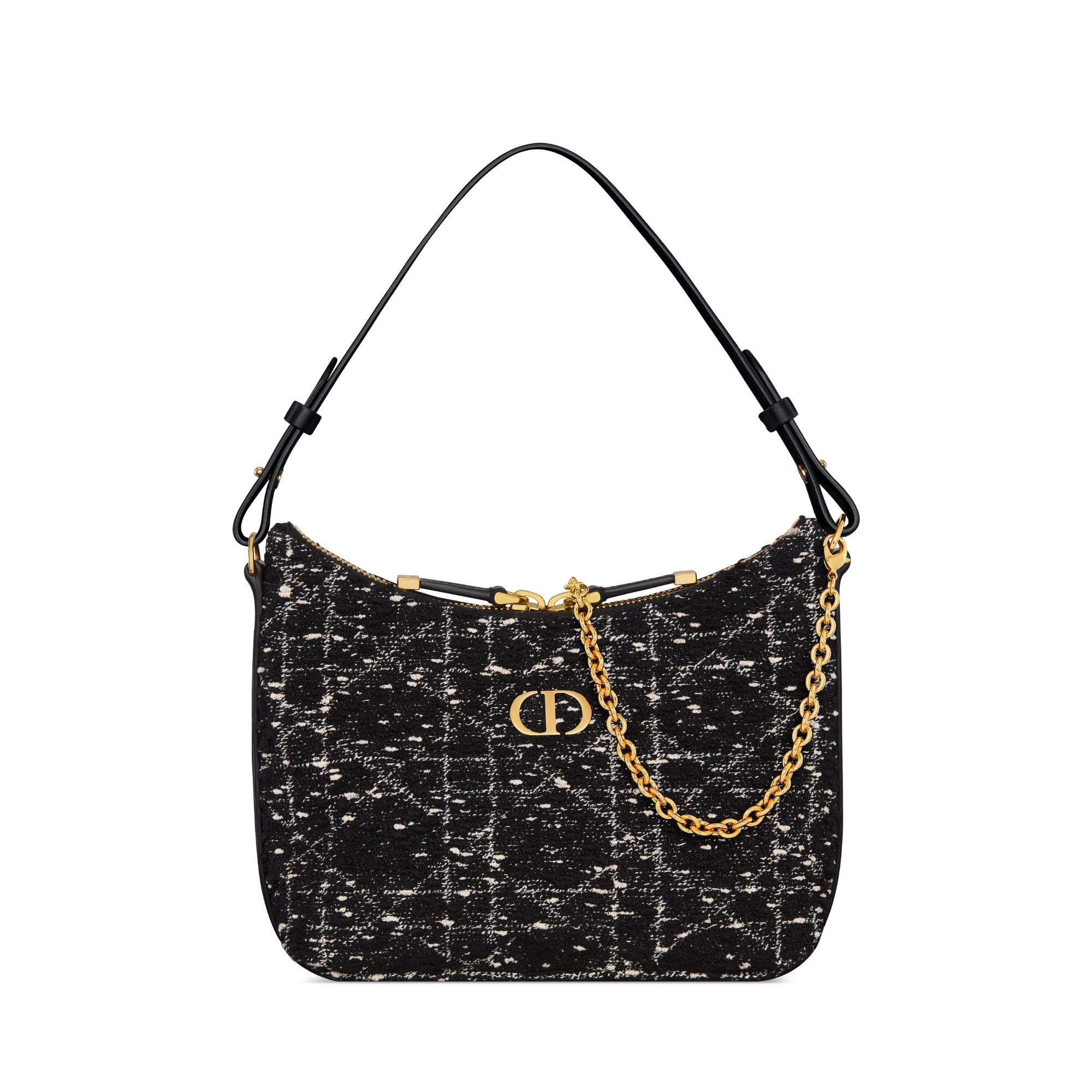 Minibolsa Miss Caro Diorling com alça de corrente Tweed Cannage preto E01