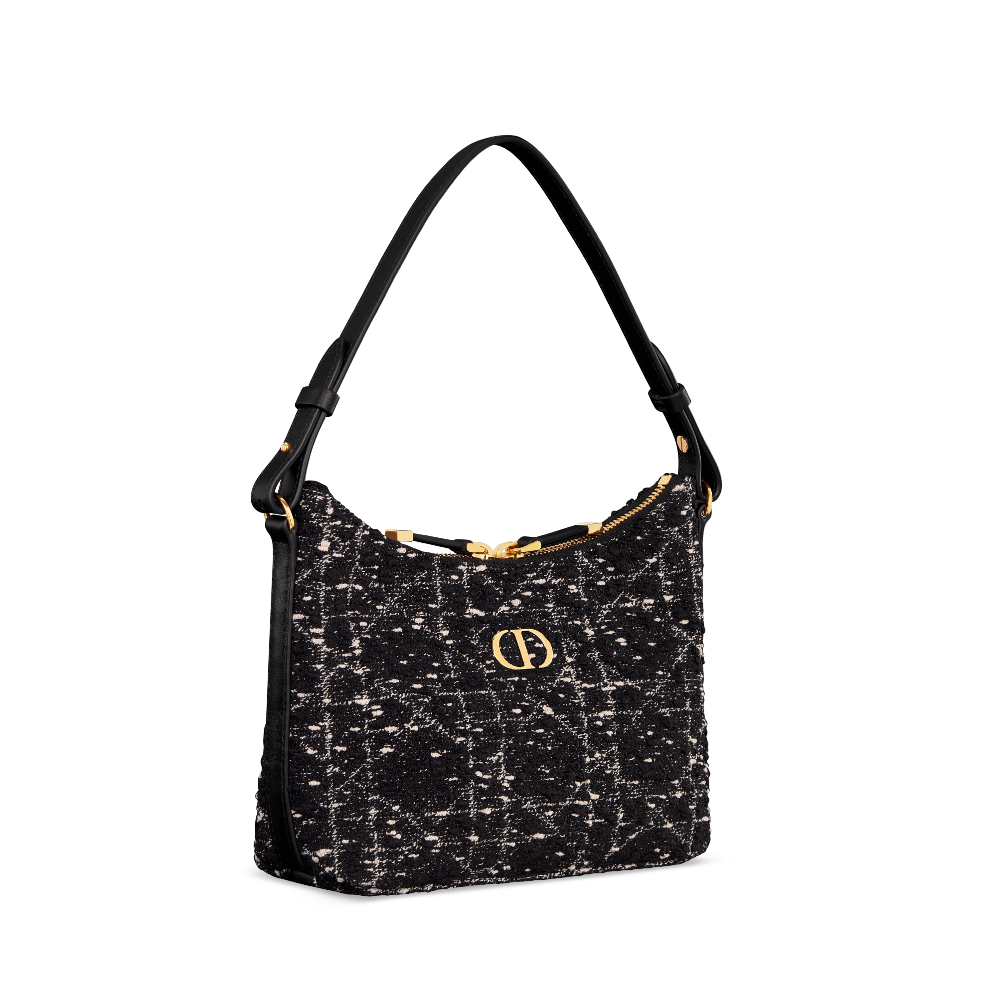 Minibolsa Miss Caro Diorling com alça de corrente Tweed Cannage preto E03