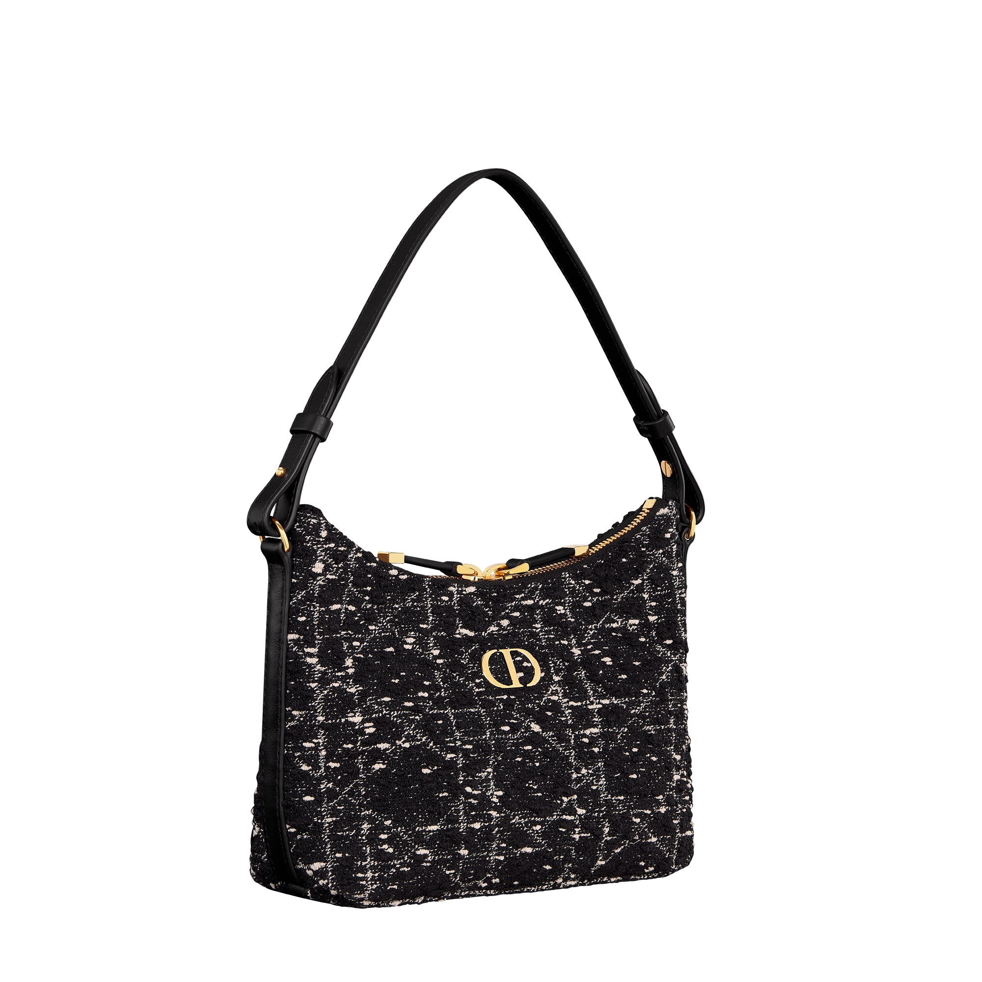 Miss Caro Diorling Mini Bag with Chain Black Cannage Tweed E03