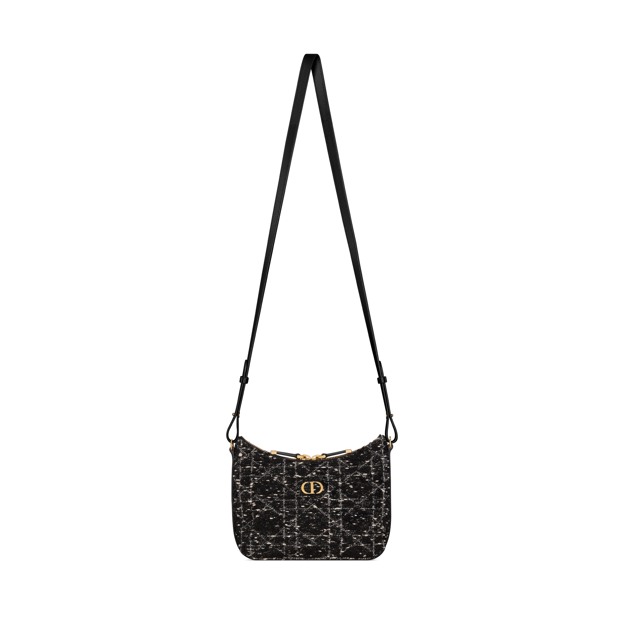 Minibolsa Miss Caro Diorling com alça de corrente Tweed Cannage preto E07