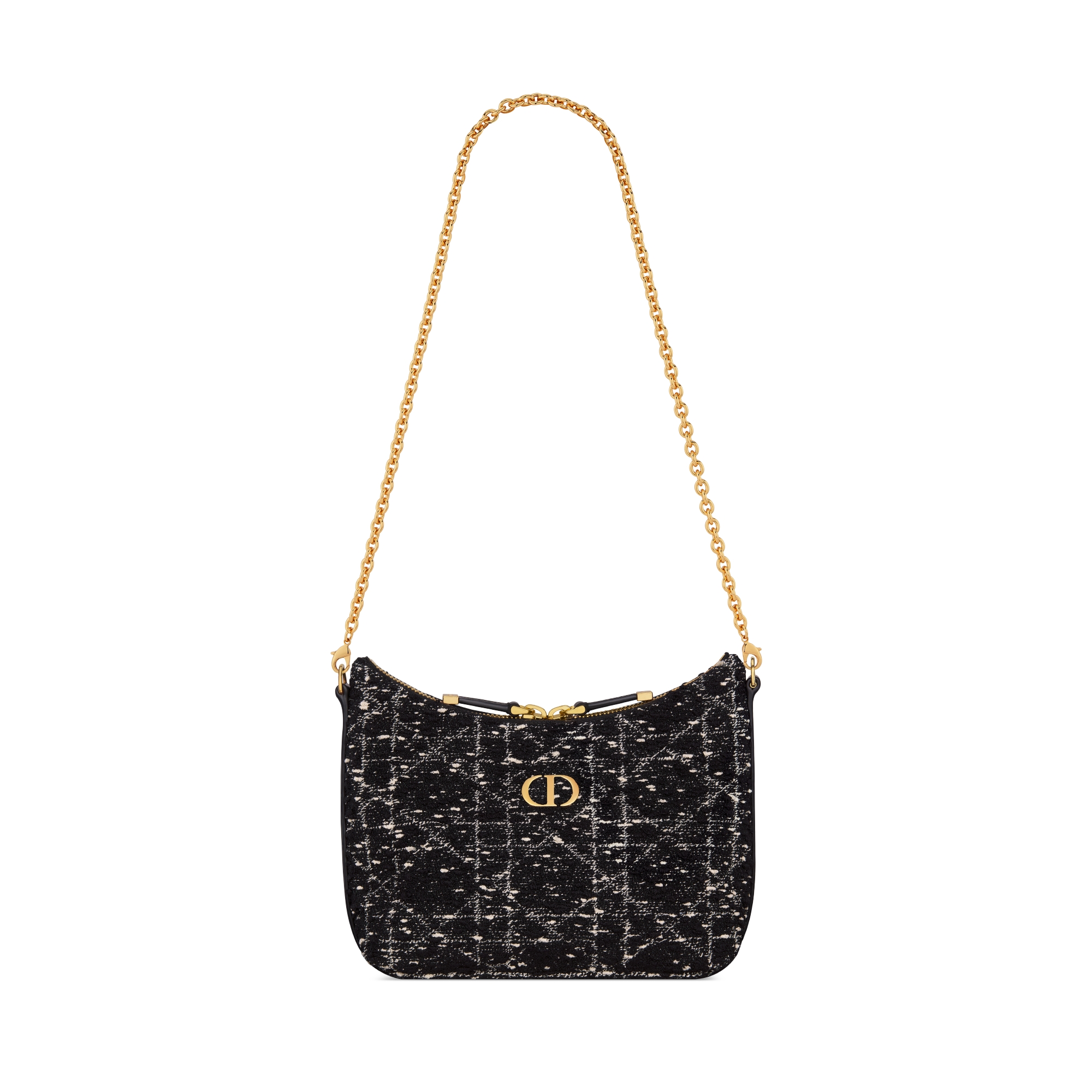 Minibolsa Miss Caro Diorling com alça de corrente Tweed Cannage preto E10