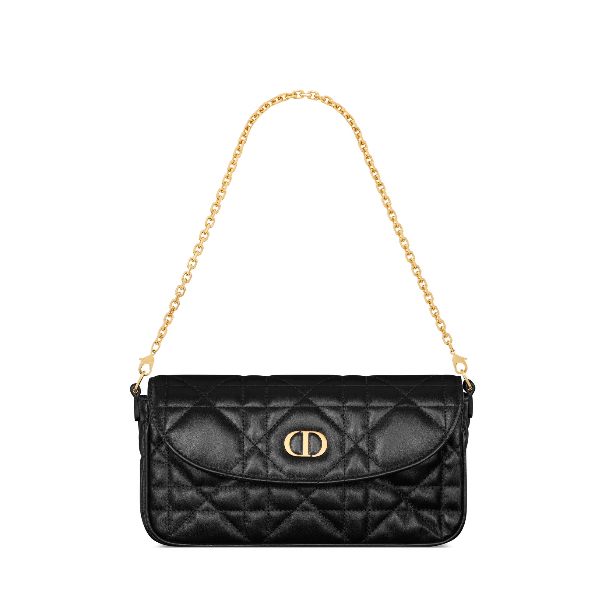Miss Caro D-Vine Pouch with Chain Black Macrocannage Lambskin E10