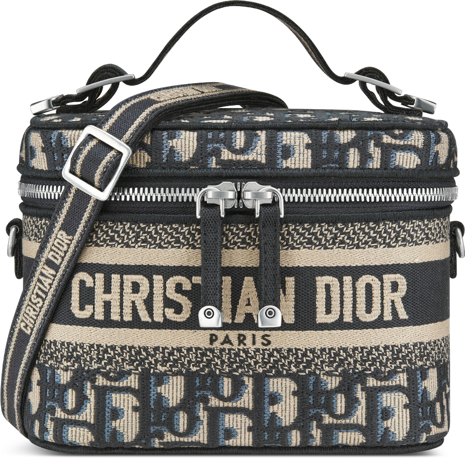 【公式】Dior - ウィメンズ - Diortravel ヴァニティ スモール ブルー ディオール オブリーク エンブロイダリー - サイズ U - 青・ブルー - ポーチ・クラッチ・ミニバッグ - ディオール オンライン ブティック