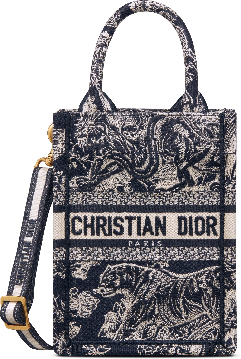 DIOR | Dior Book Tote バーティカルバッグ ミニ トワル ドゥ ジュイ リバース エンブロイダリー (13 x 18 x 5 cm)