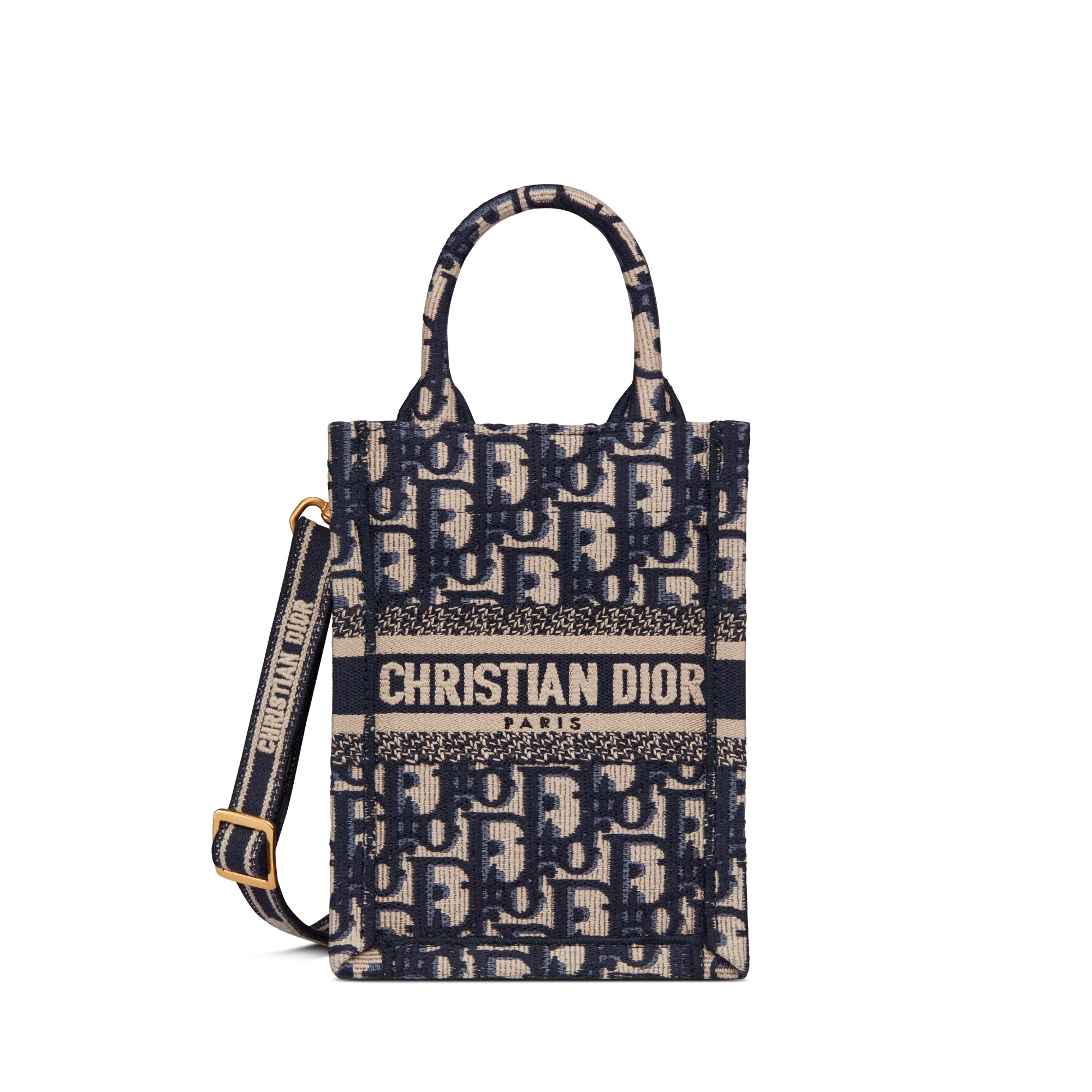 Mini Vertical Dior Book Tote Blue Dior Oblique Embroidery (13 x 18 