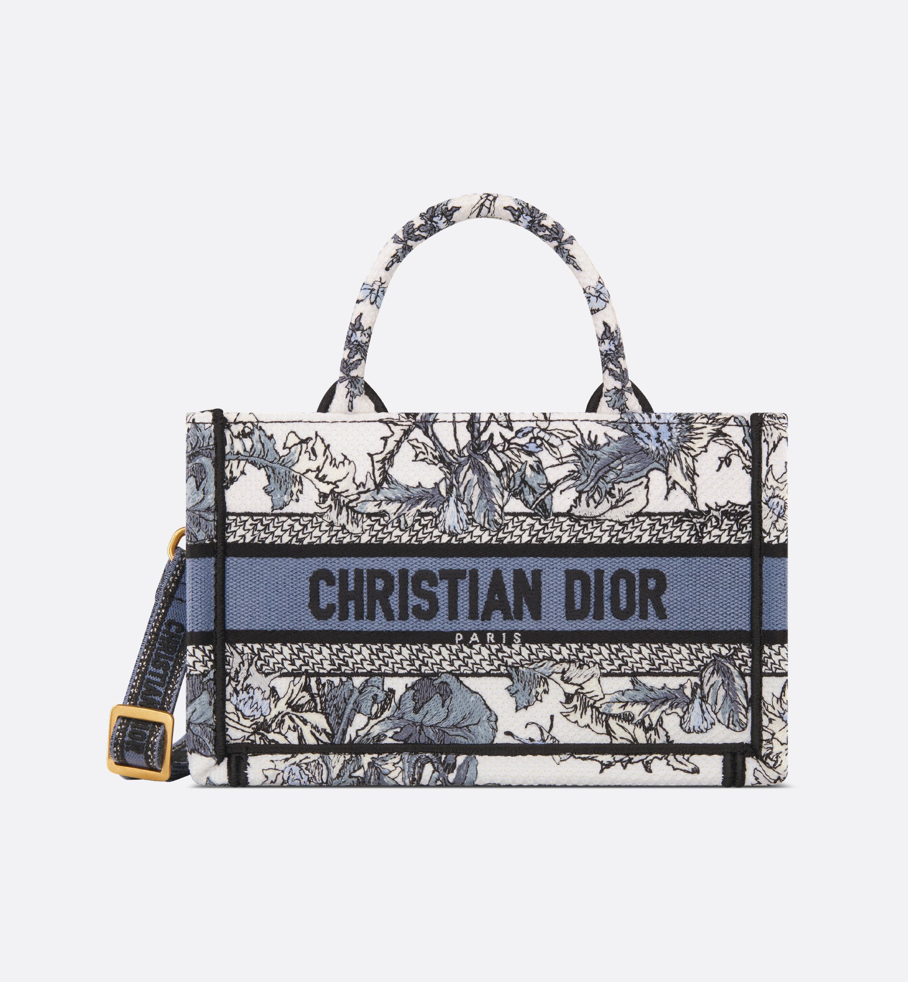 Mini Dior Book Tote White Embroidery with Blue Dior Chardons Mini Dior Book Tote White Embroidery with Blue Dior Chardons