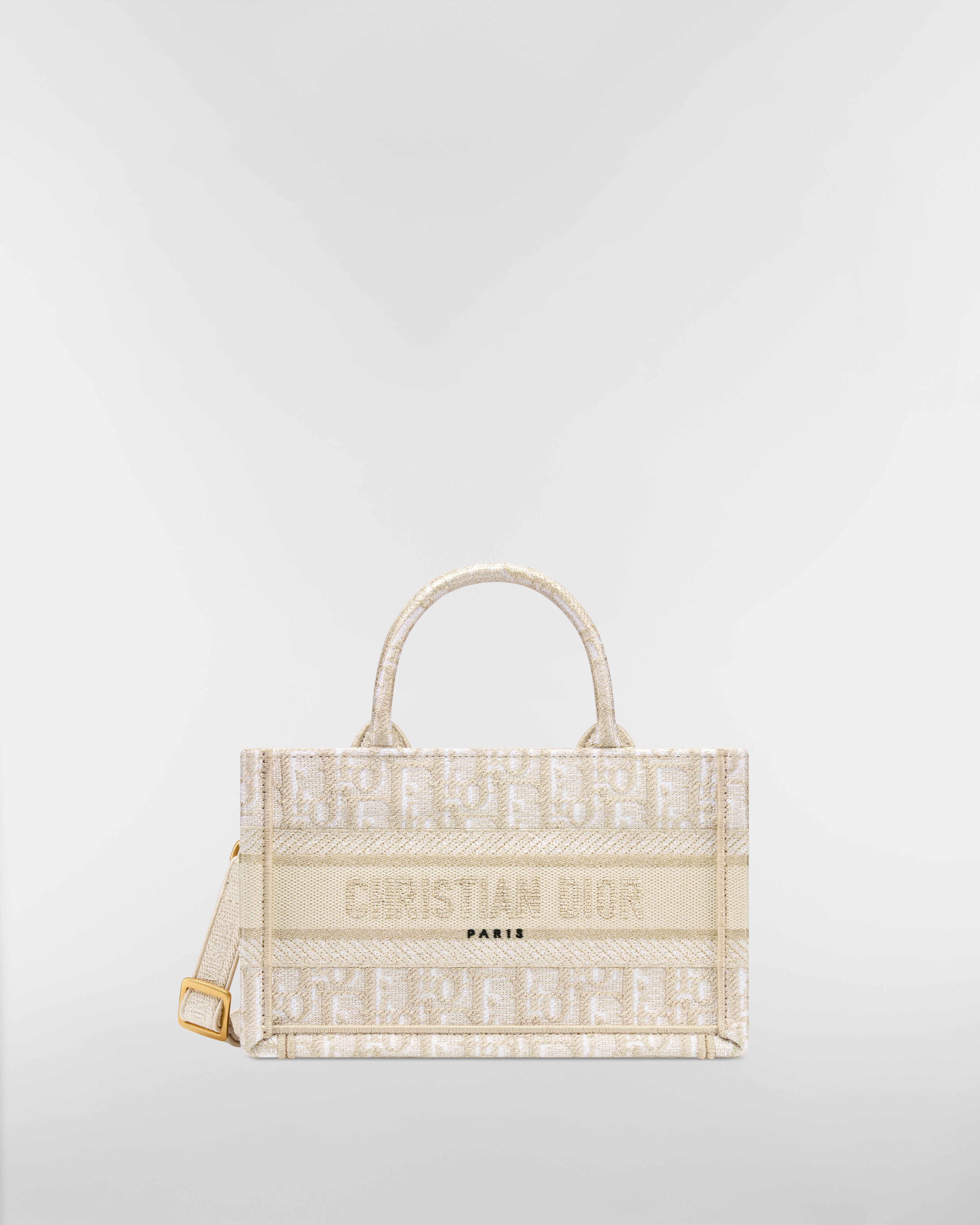 Mini Dior Book Tote Gold-Tone Dior Oblique Embroidery (21.5 x 13 x 7.5 cm)