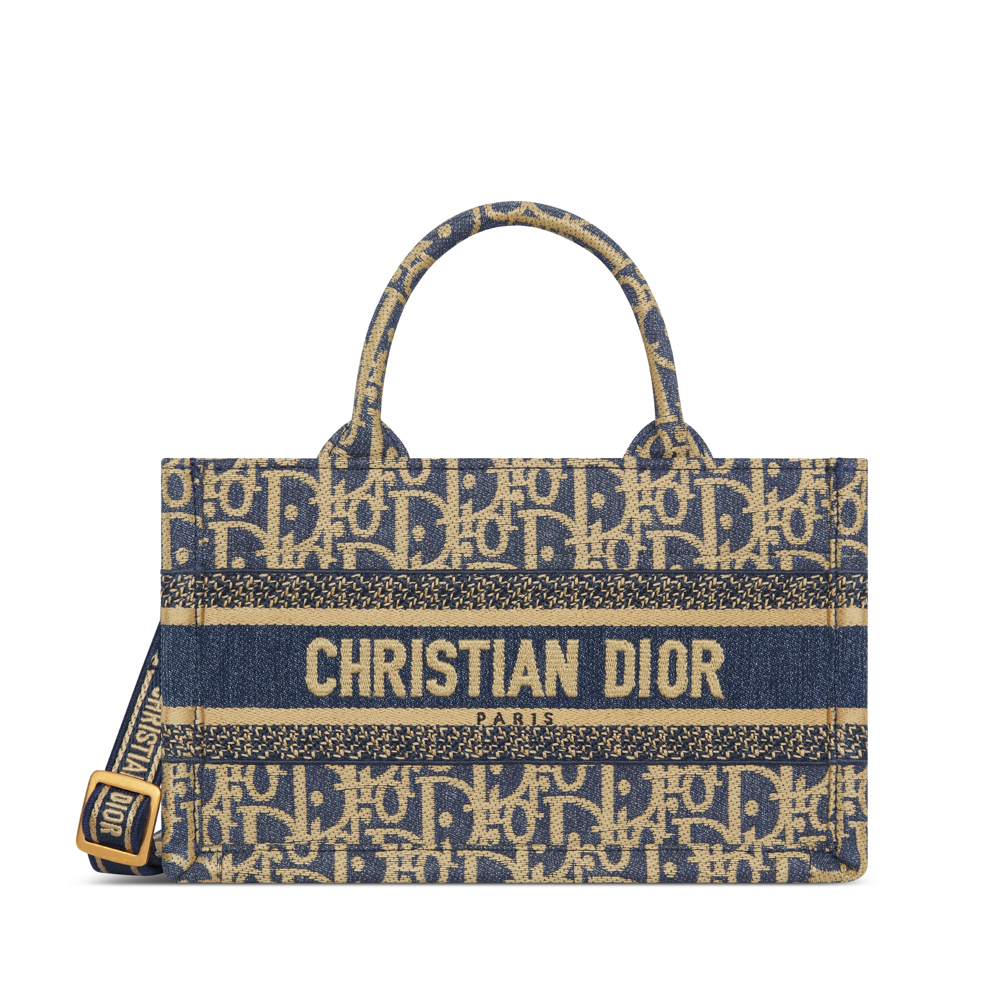 Mini Dior Book Tote Blue Dior Oblique Chambray with Raffia Effect