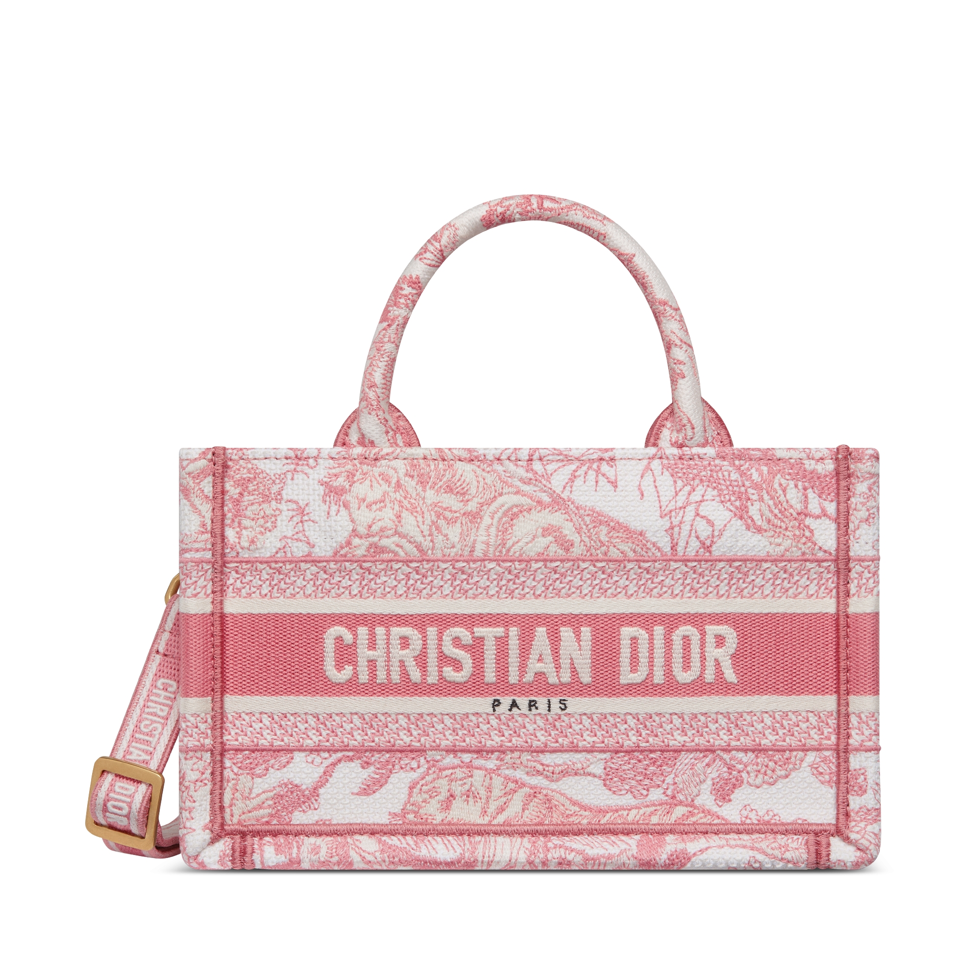 Dior バッグ Dioriviera Mini Dior Book Tote White and Yarrow Pink Toile de Jouy