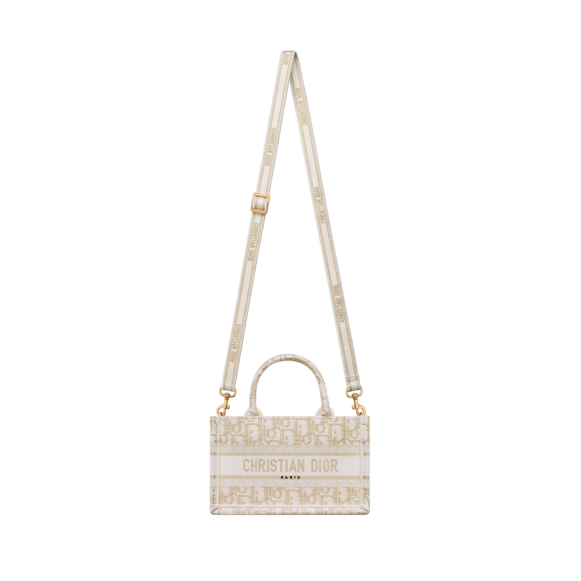 Dior Book Tote 미니 백 화이트 & 골드 톤 Dior Oblique 자수 (21.5 x 13 x 7.5cm) E07