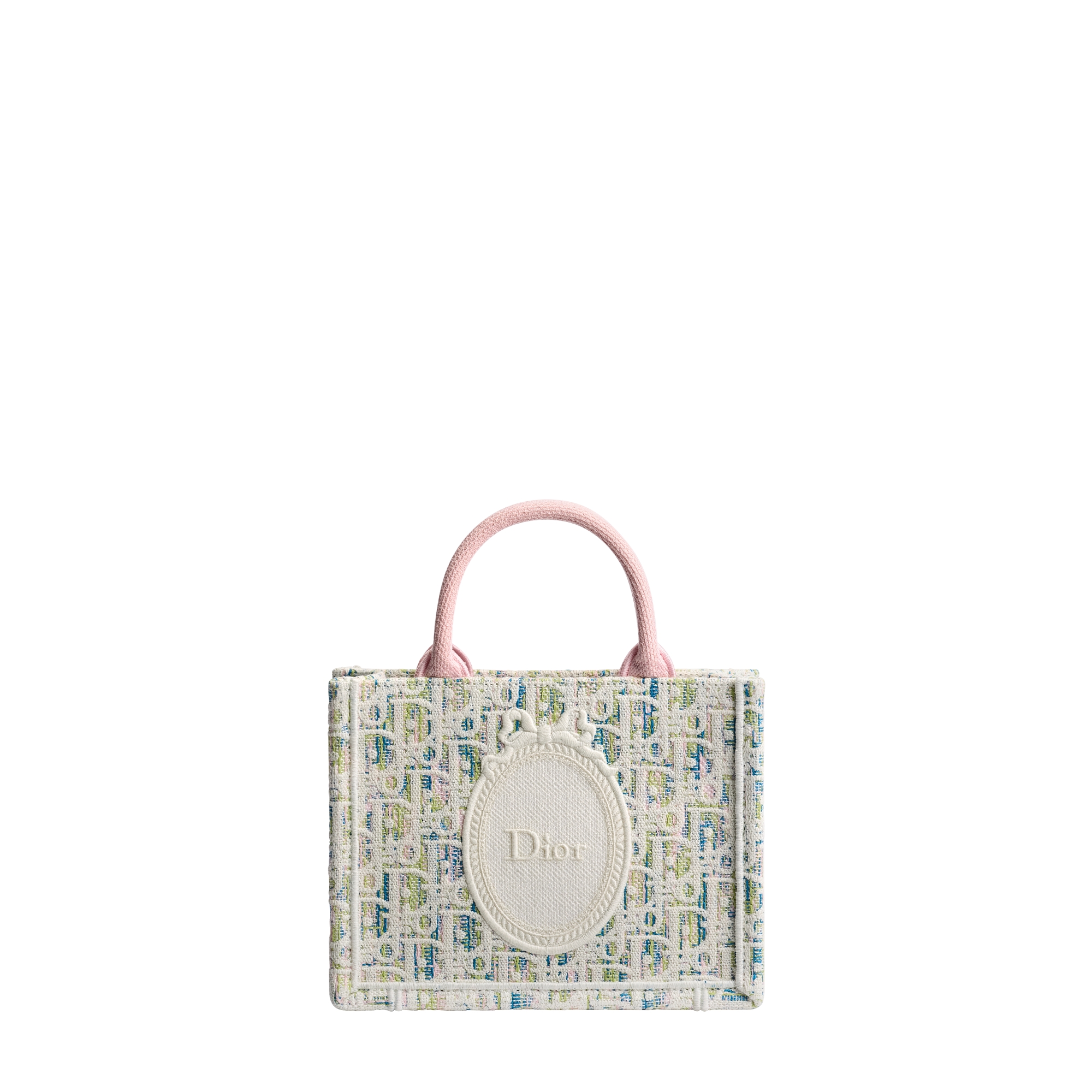 Mini Dior Book Tote with Strap Multicolor Dior Oblique Pastel Embroidery and White Dior Médaillon (20.5 x 16 x 7 cm) E01