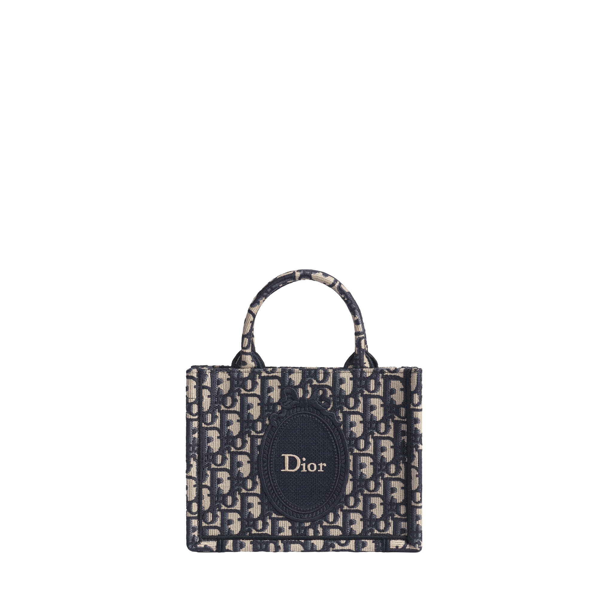 Mini Dior Book Tote with Strap Blue Dior Oblique Embroidery and Dior Médaillon (20.5 x 16 x 7 cm) E01