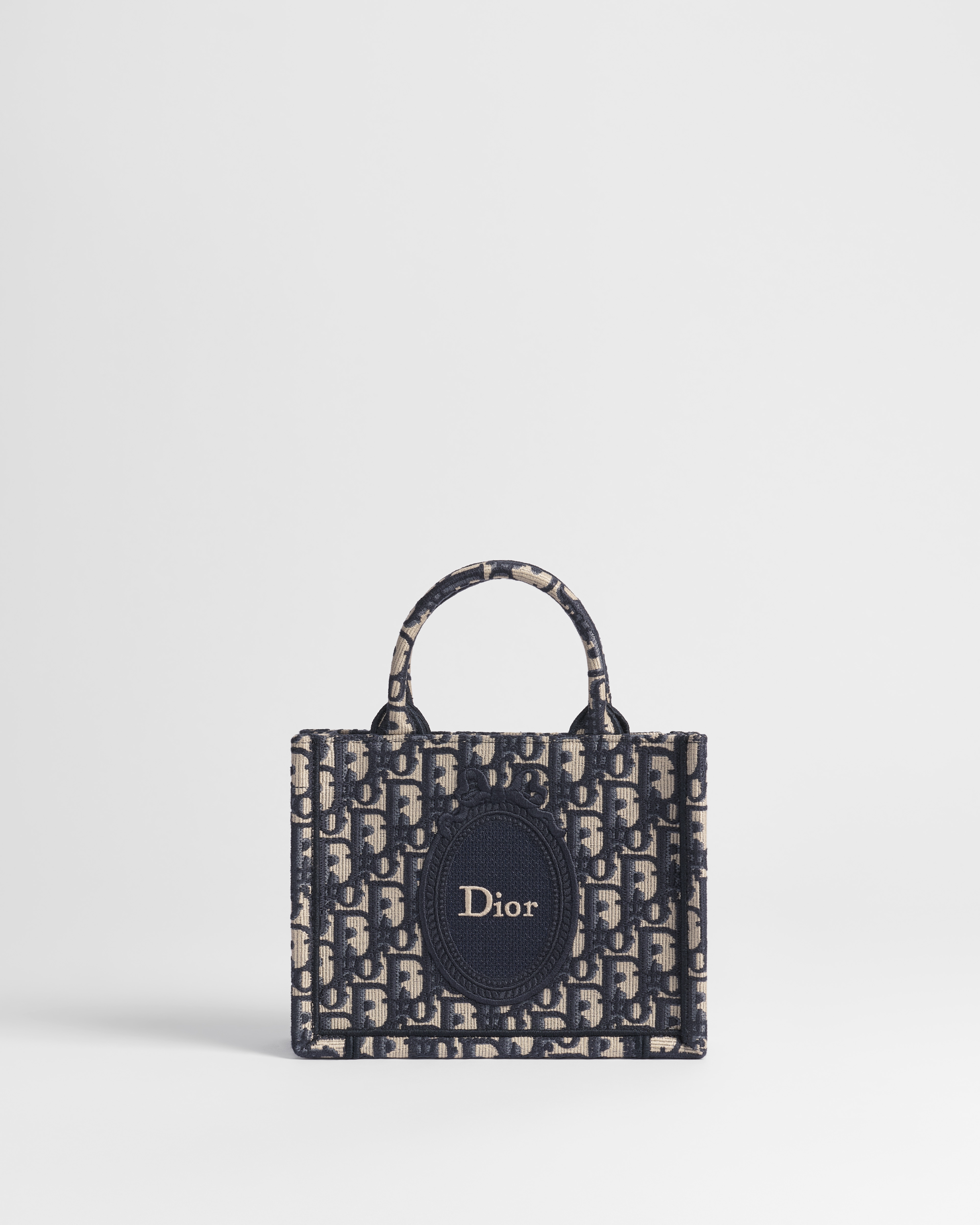 迷你 Book Tote 手袋（附肩带） 蓝色 Oblique 印花面料和 Dior Médaillon 标志（20.5 x 16 x 7 厘米） E01