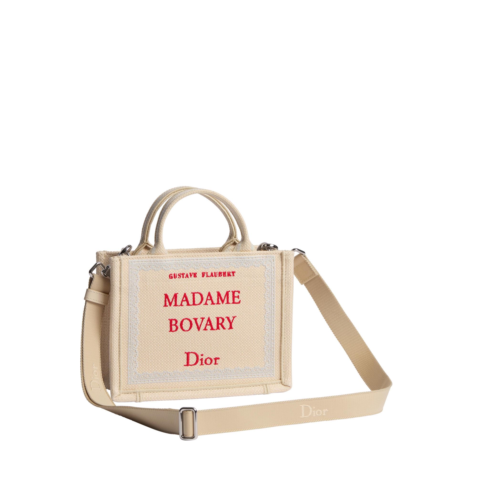 Mini Dior Book Tote with Strap Beige and Red Book Cover Embroidery (21 x 16 x 6.5 cm) E03