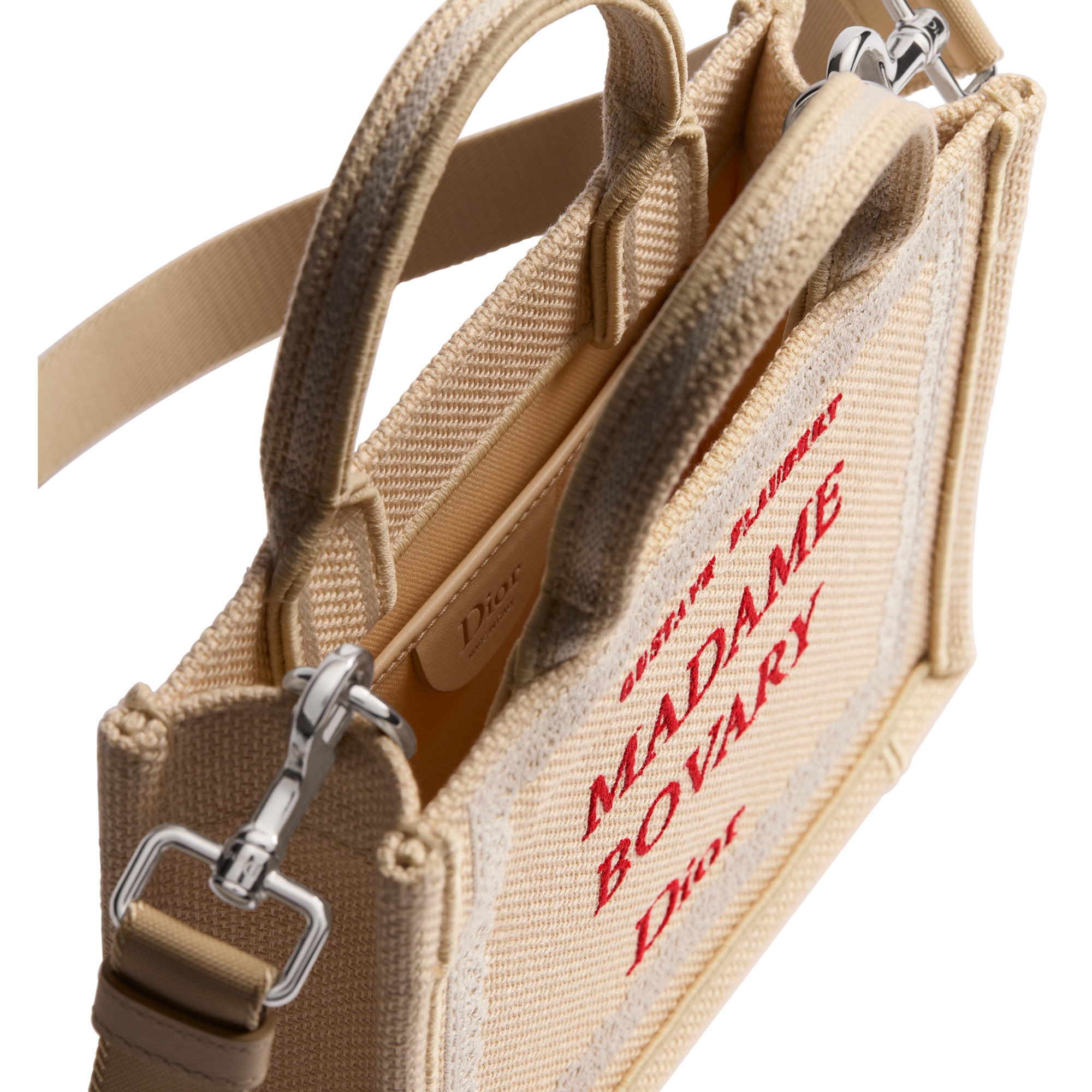 Mini Dior Book Tote with Strap Beige and Red Book Cover Embroidery (21 x 16 x 6.5 cm) E06
