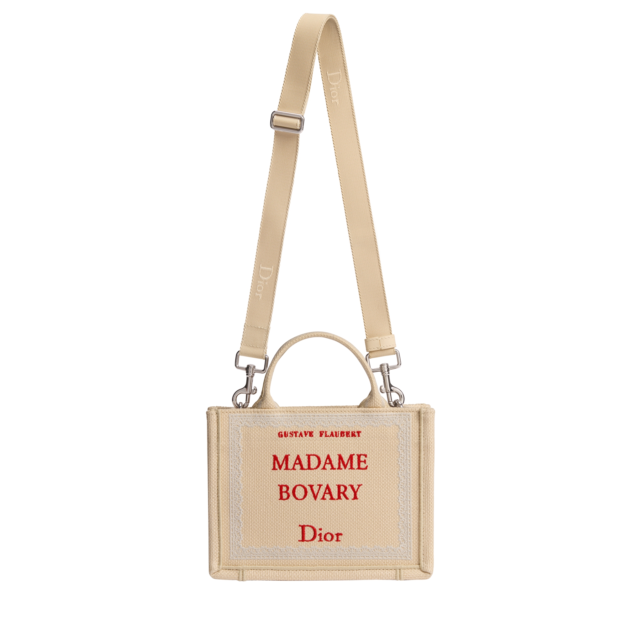 Mini Dior Book Tote with Strap Beige and Red Book Cover Embroidery (21 x 16 x 6.5 cm) E07