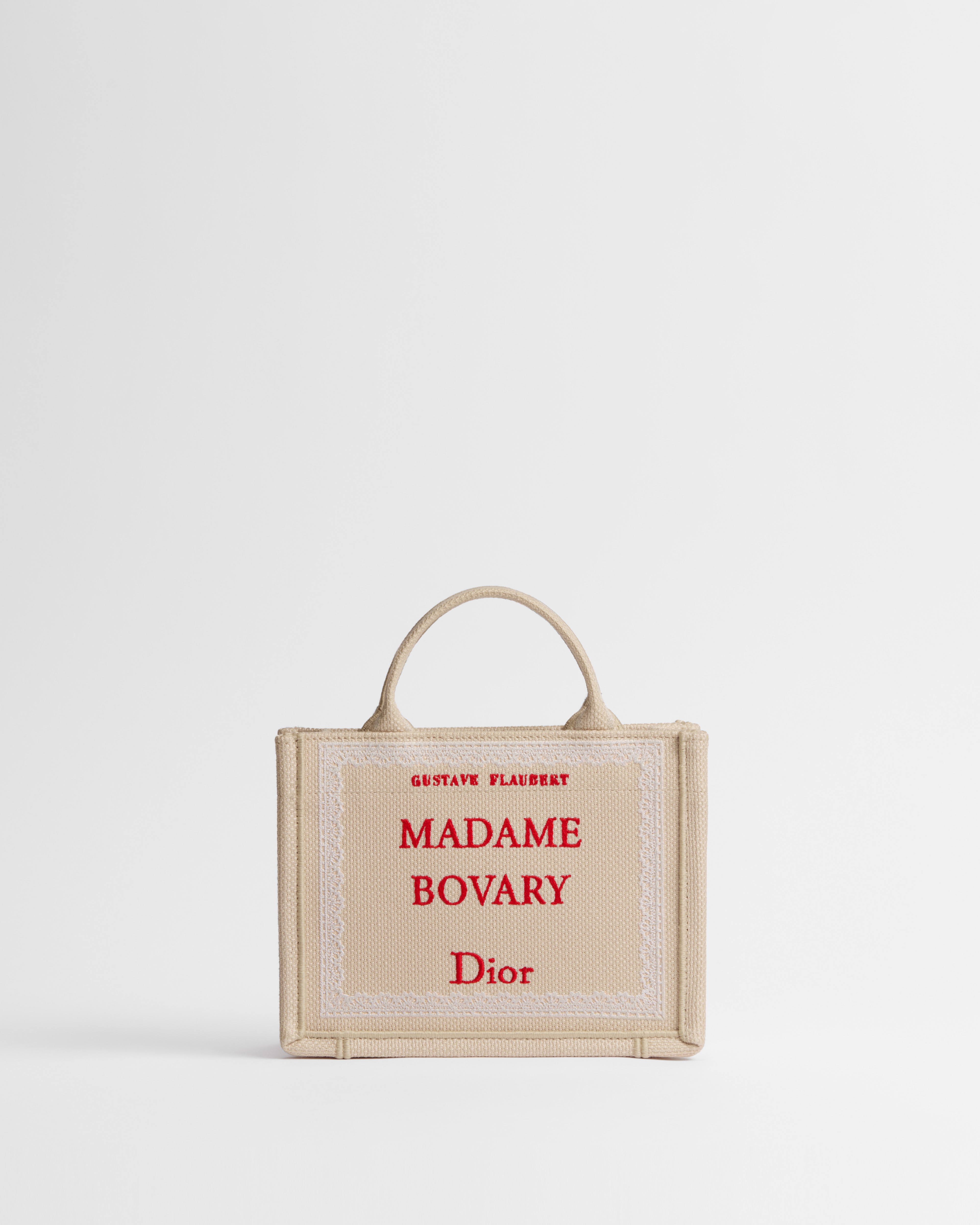 Mini Dior Book Tote mit Schulterriemen Book Cover-Stickerei in Beige und Rot (21 x 16 x 6,5 cm) E01