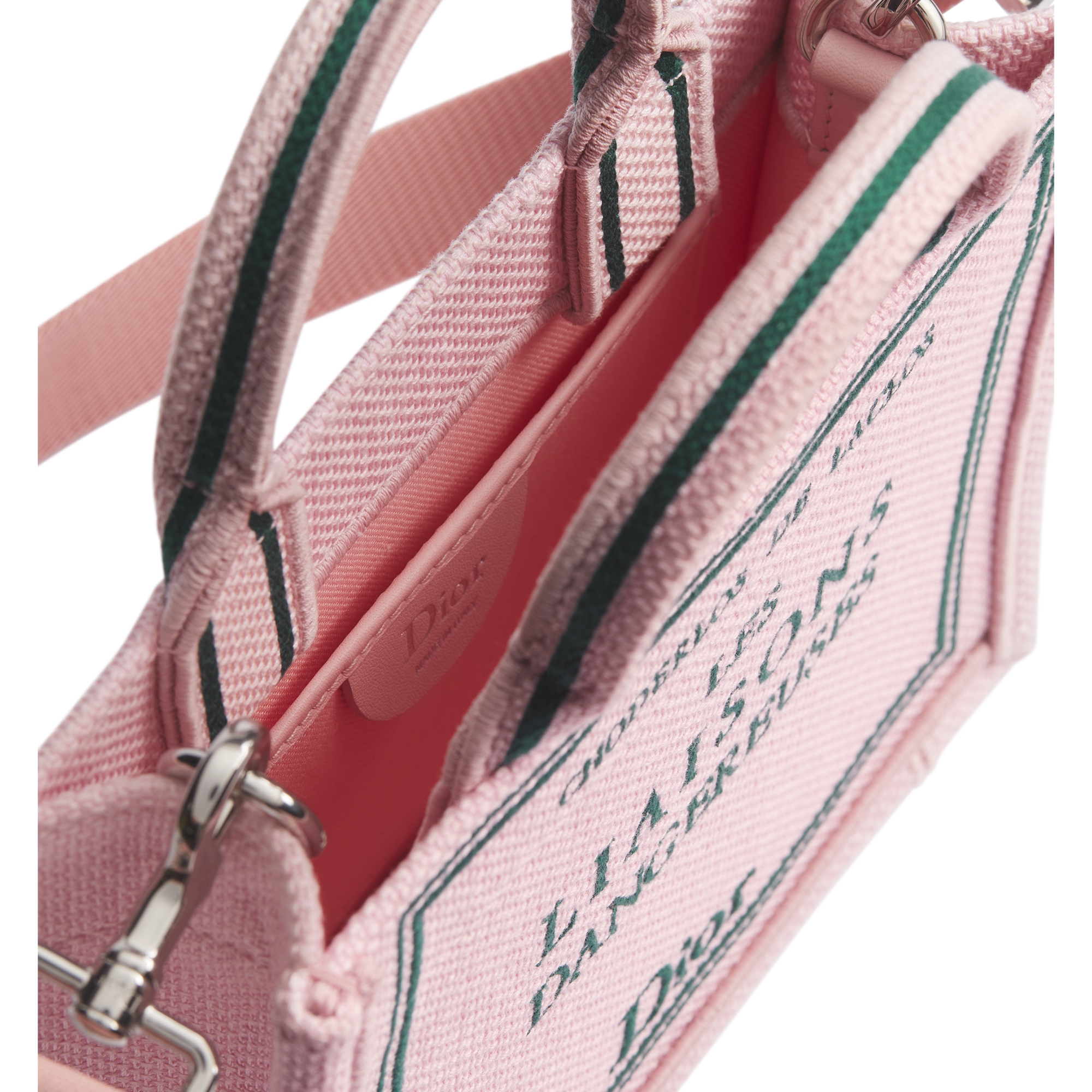 Mini Dior Book Tote with Strap Pink and Green Book Cover Embroidery (21 x 16 x 6.5 cm) E06