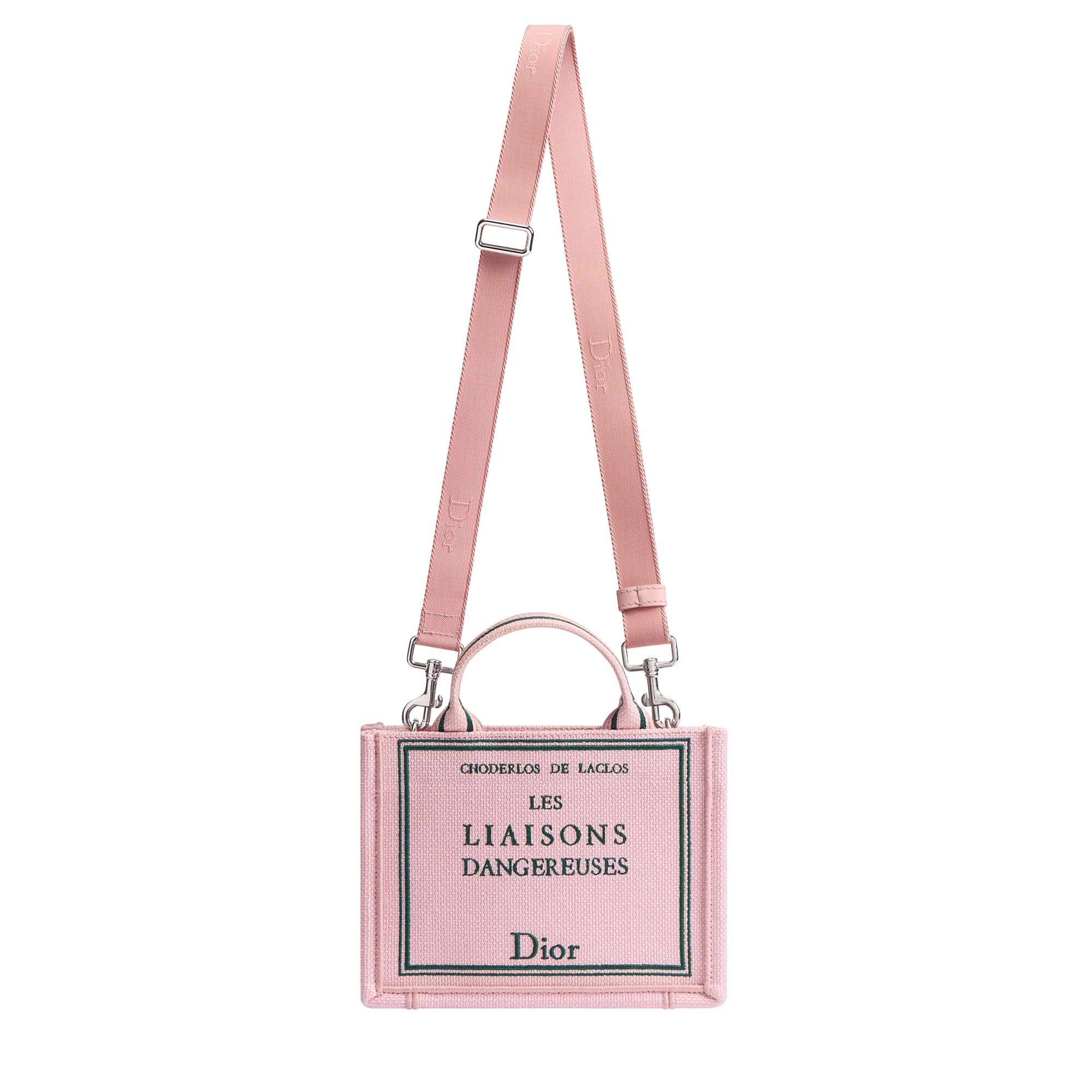 Mini Dior Book Tote with Strap Pink and Green Book Cover Embroidery (21 x 16 x 6.5 cm) E07