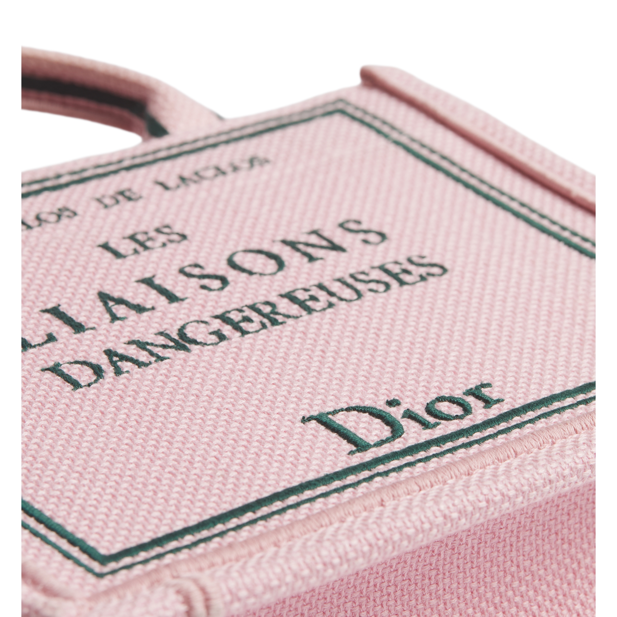 Mini Dior Book Tote with Strap Pink and Green Book Cover Embroidery (21 x 16 x 6.5 cm) E09