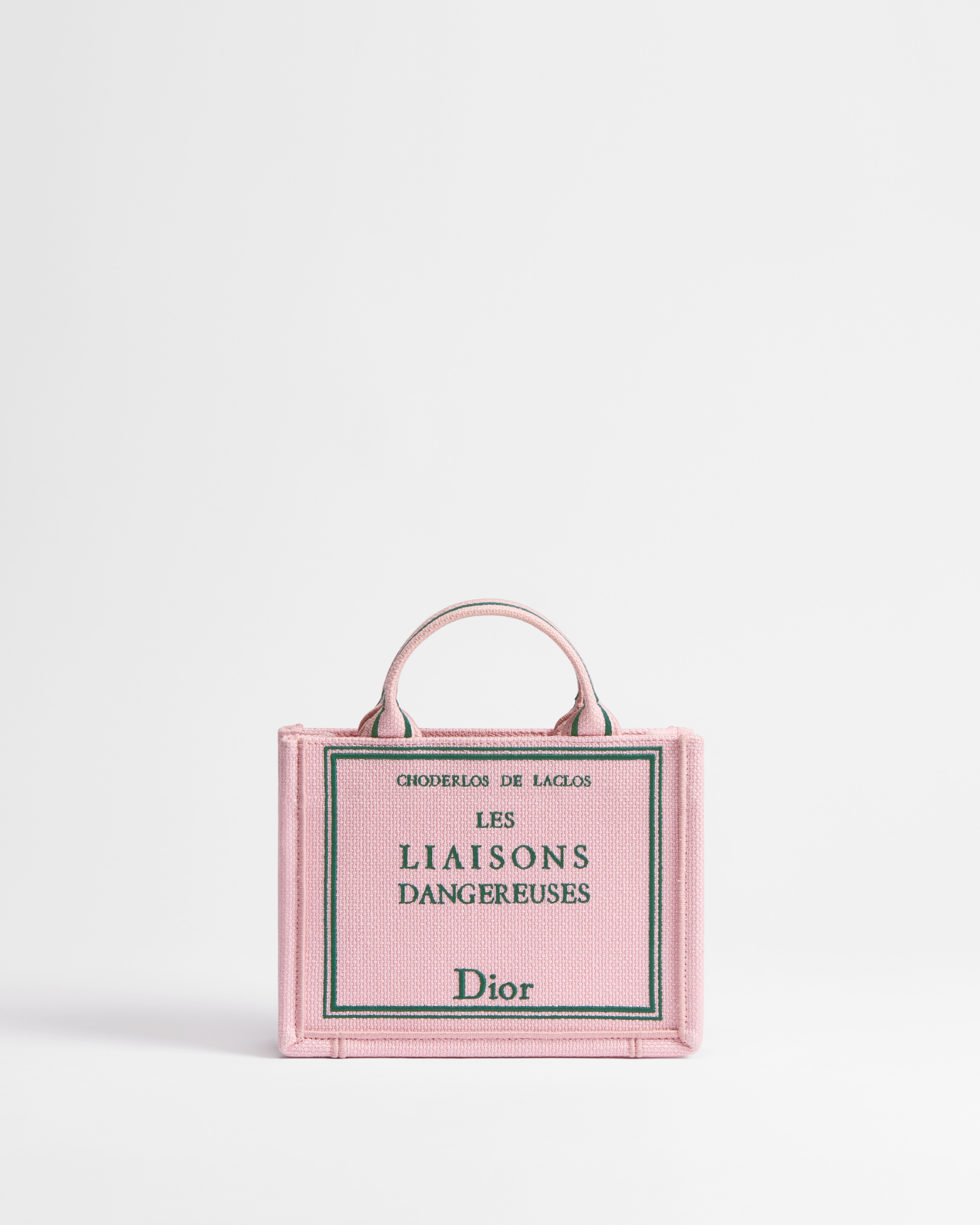Mini Dior Book Tote with Strap Pink and Green Book Cover Embroidery (21 x 16 x 6.5 cm) E01
