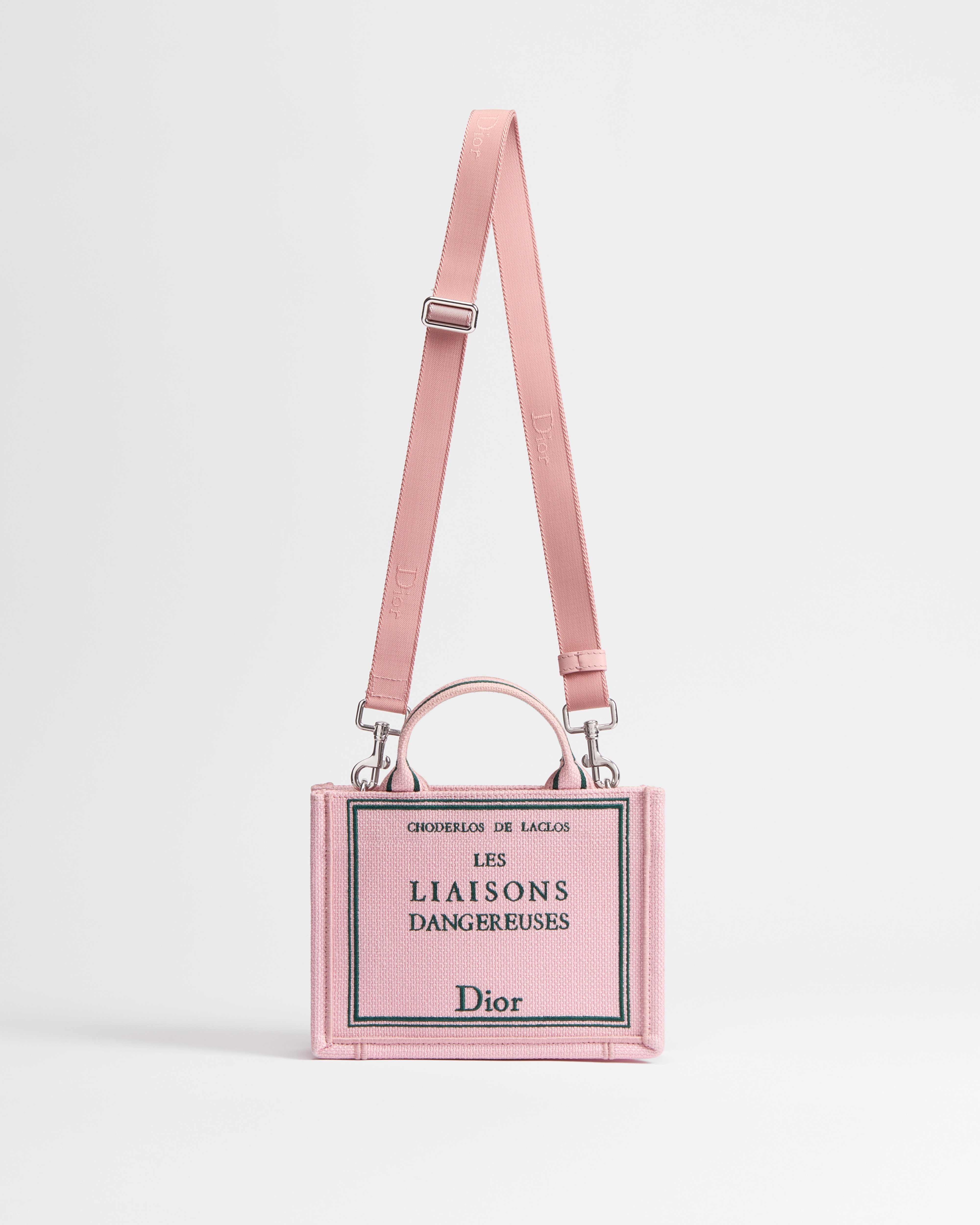Mini Dior Book Tote with Strap Pink and Green Book Cover Embroidery (21 x 16 x 6.5 cm) E07