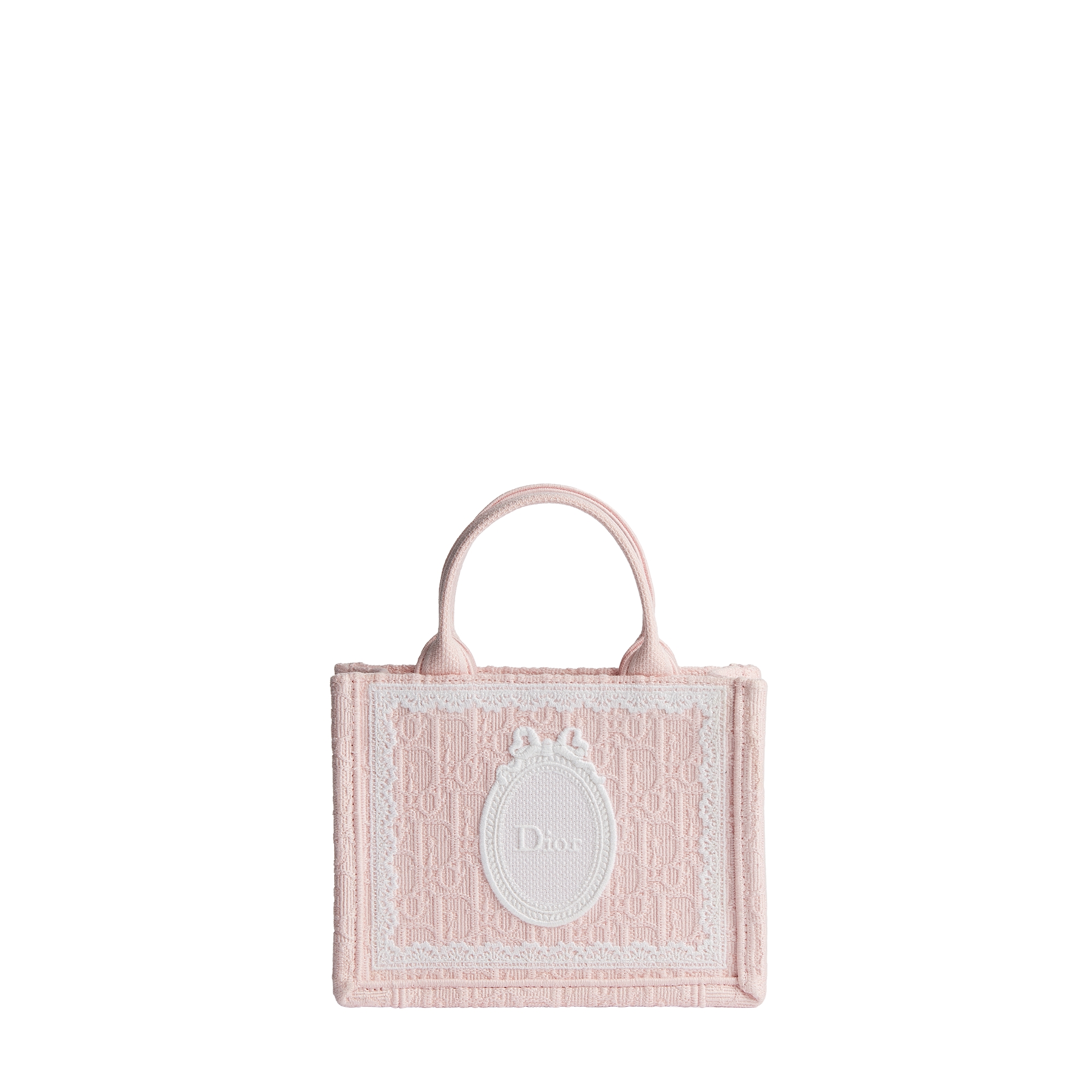  익스헤일 핑크 Dior Oblique 자수 & 화이트 레이스, Dior Médaillon (21 x 16 x 6.5cm)