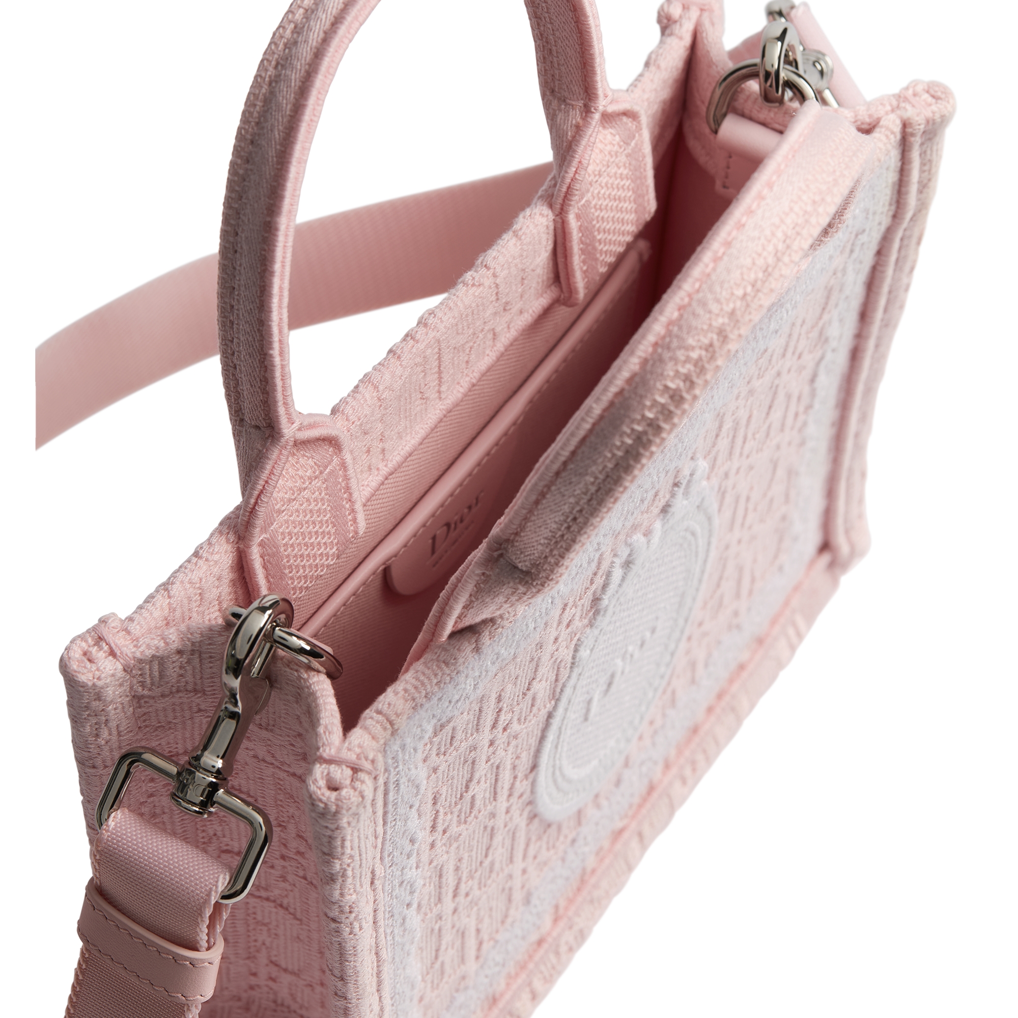 Mini Dior Book Tote with Strap Rose Soupir Dior Oblique Embroidery with White Lace and Dior Médaillon (21 x 16 x 6.5 cm) E06