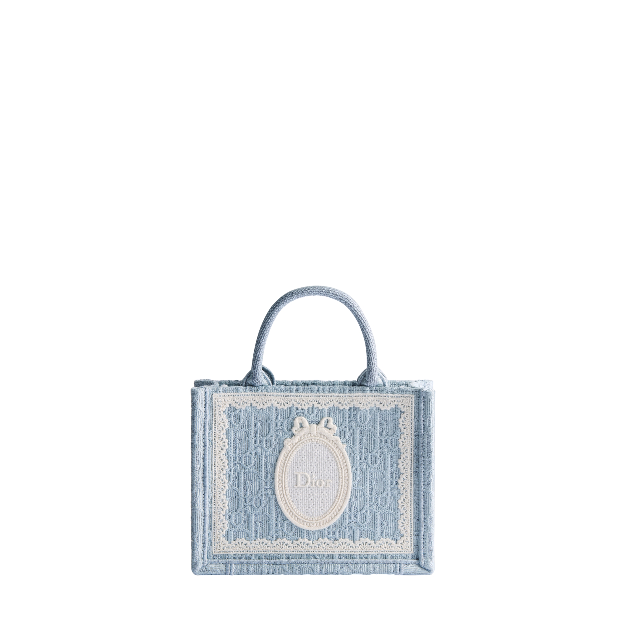  Bleu Céleste Dior Oblique Embroidery with White Lace and Dior Médaillon (21 x 16 x 6.5 cm)