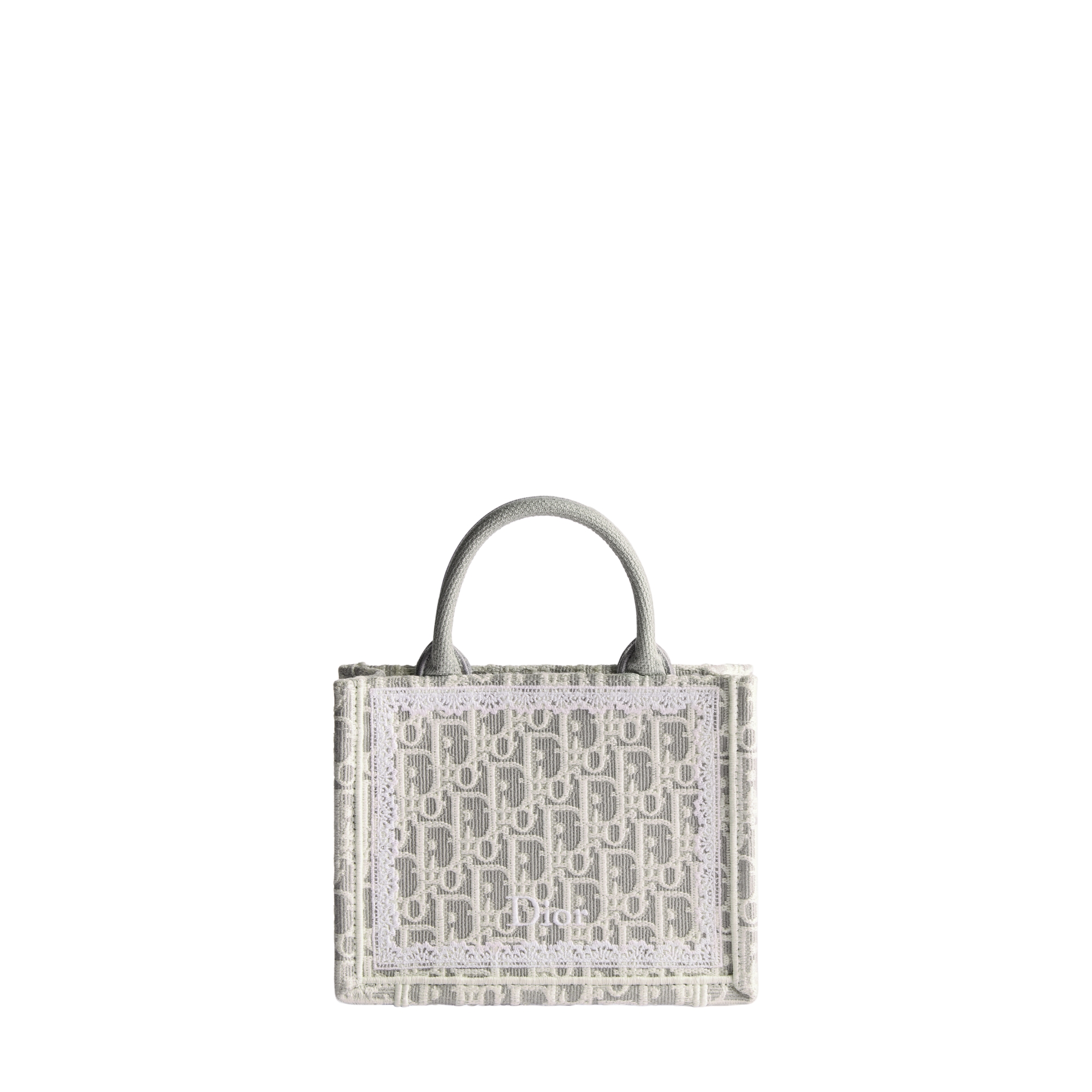  Latte and Gray Dior Oblique Embroidery with White Lace (20.5 x 16 x 7 cm)
