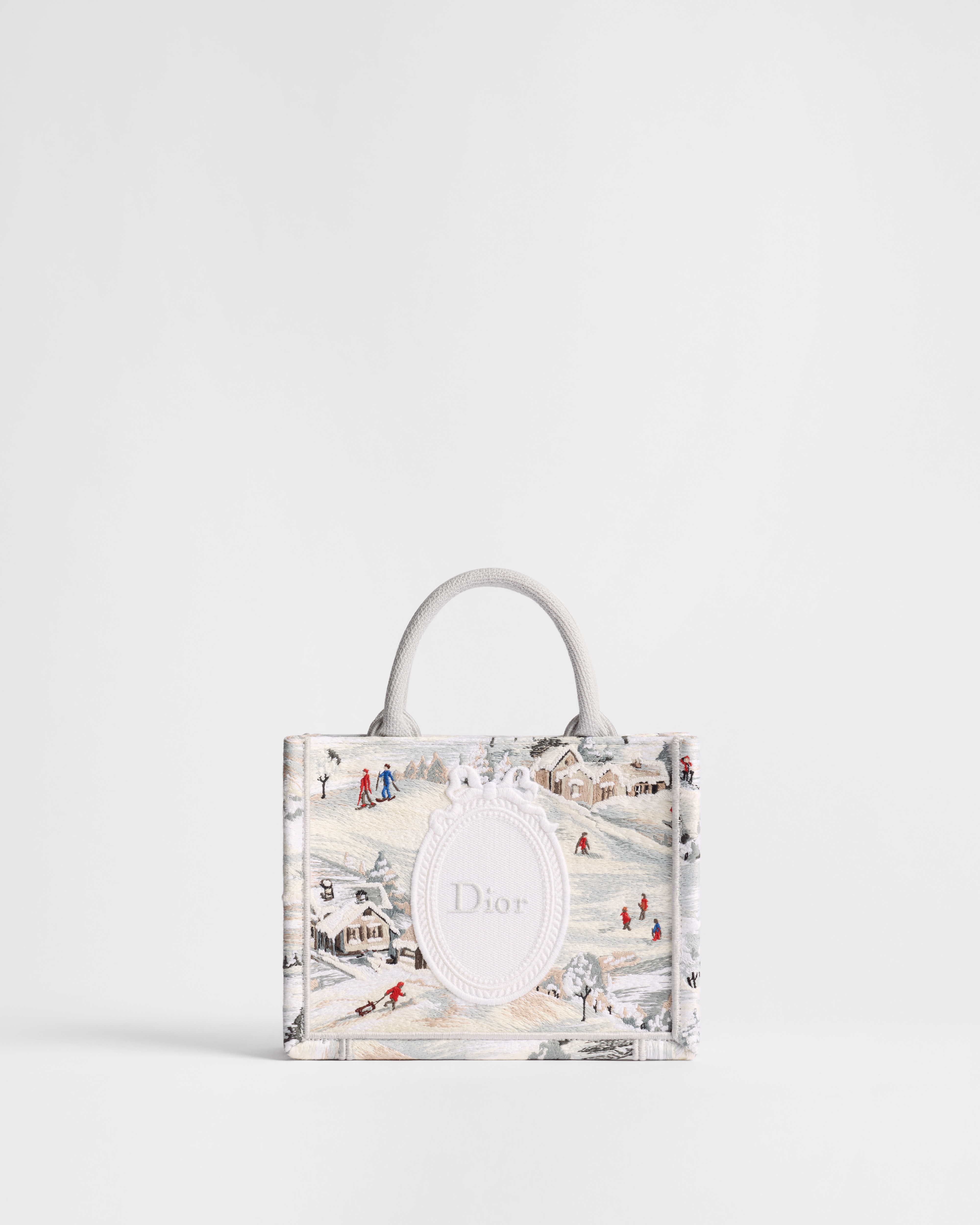 DiorAlps Mini Dior Book Tote with Strap Multicolor Dior d'Hiver Embroidery and White Dior Médaillon (20.5 x 16 x 7 cm) E01