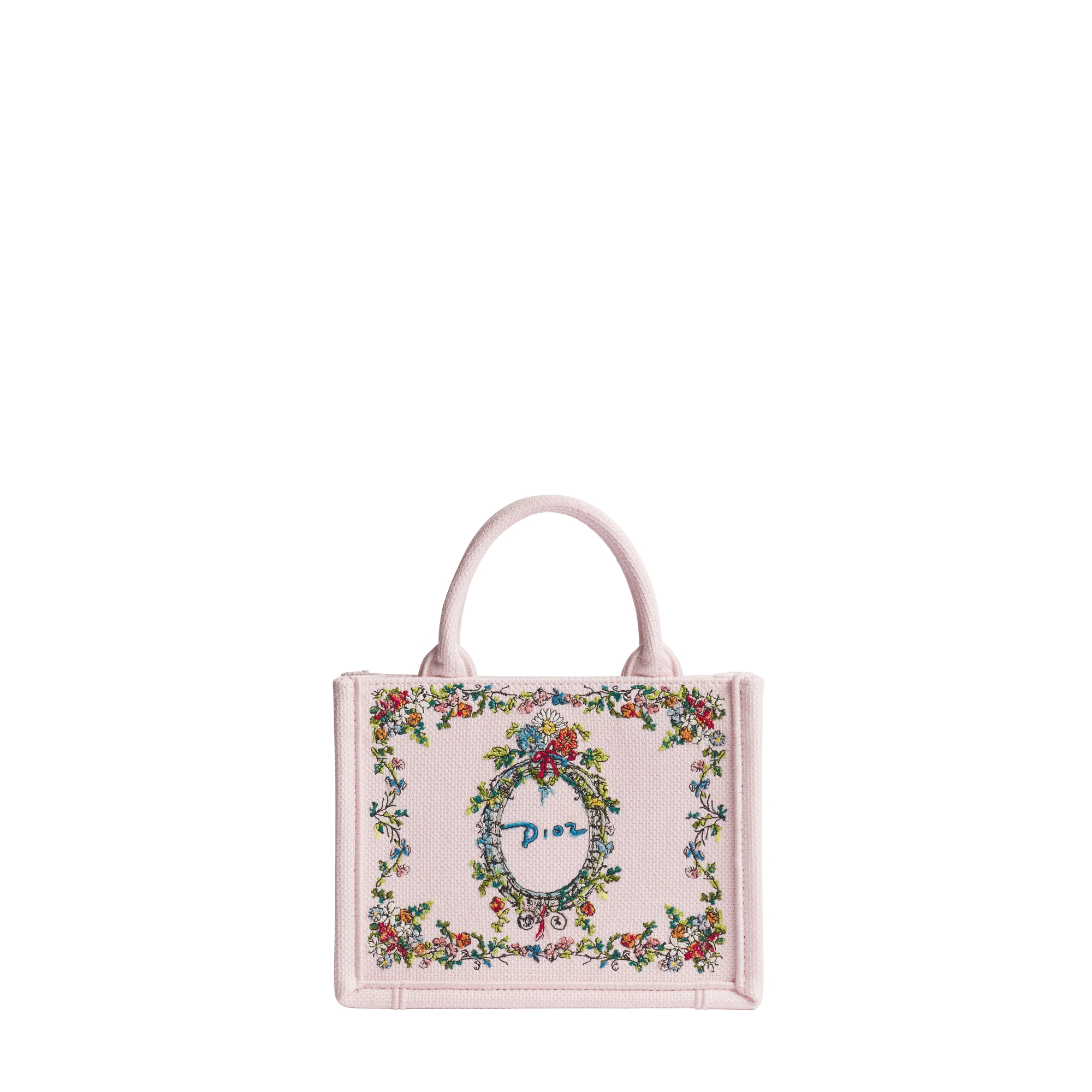 Dioriviera Mini Dior Book Tote with Strap Rose Tendre Multicolor Dior Arabesque Embroidery (21 x 16 x 6.5 cm) E01