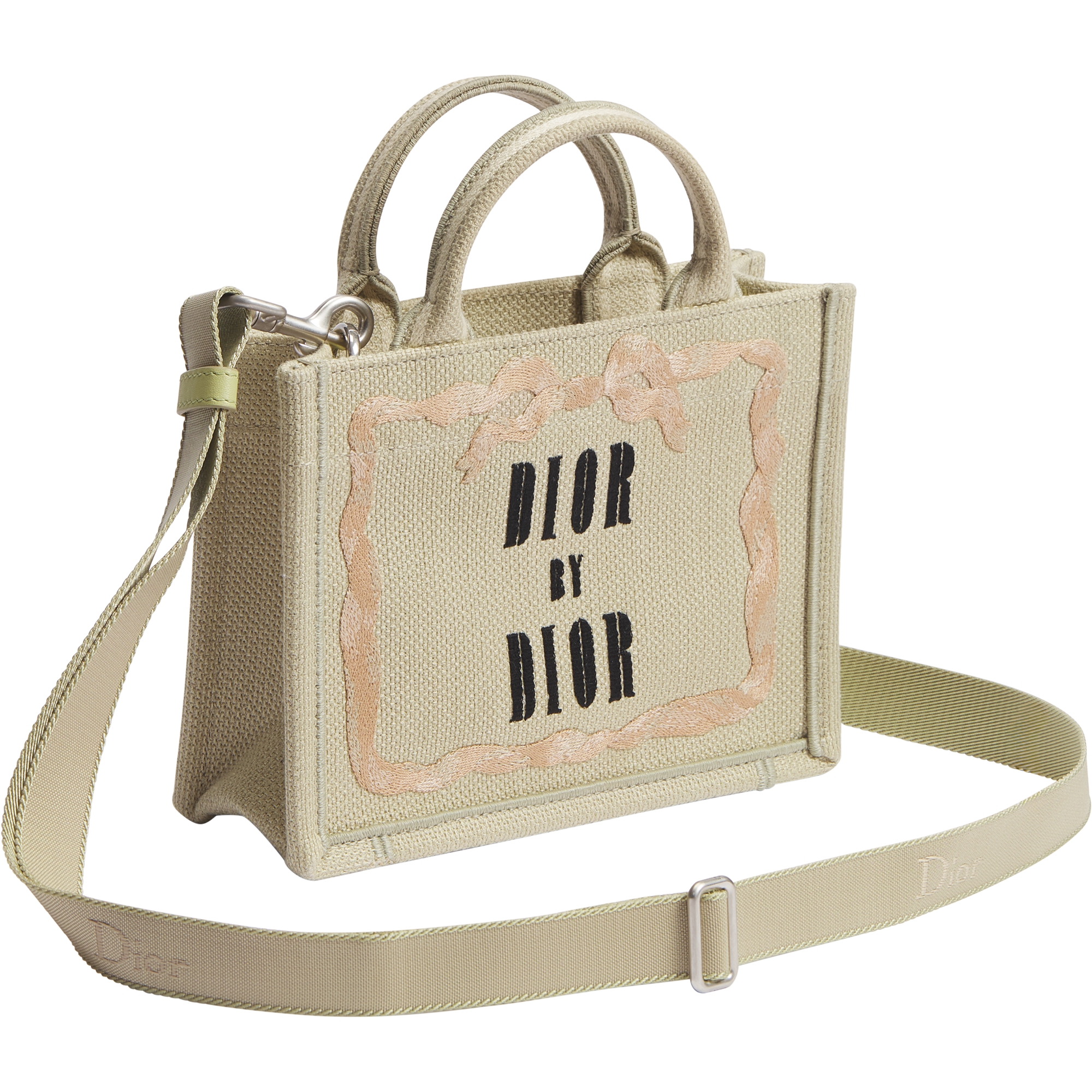 Mini Dior Book Tote with Strap Beige, Pink and Black Book Cover Embroidery (21 x 16 x 6.5 cm) E03