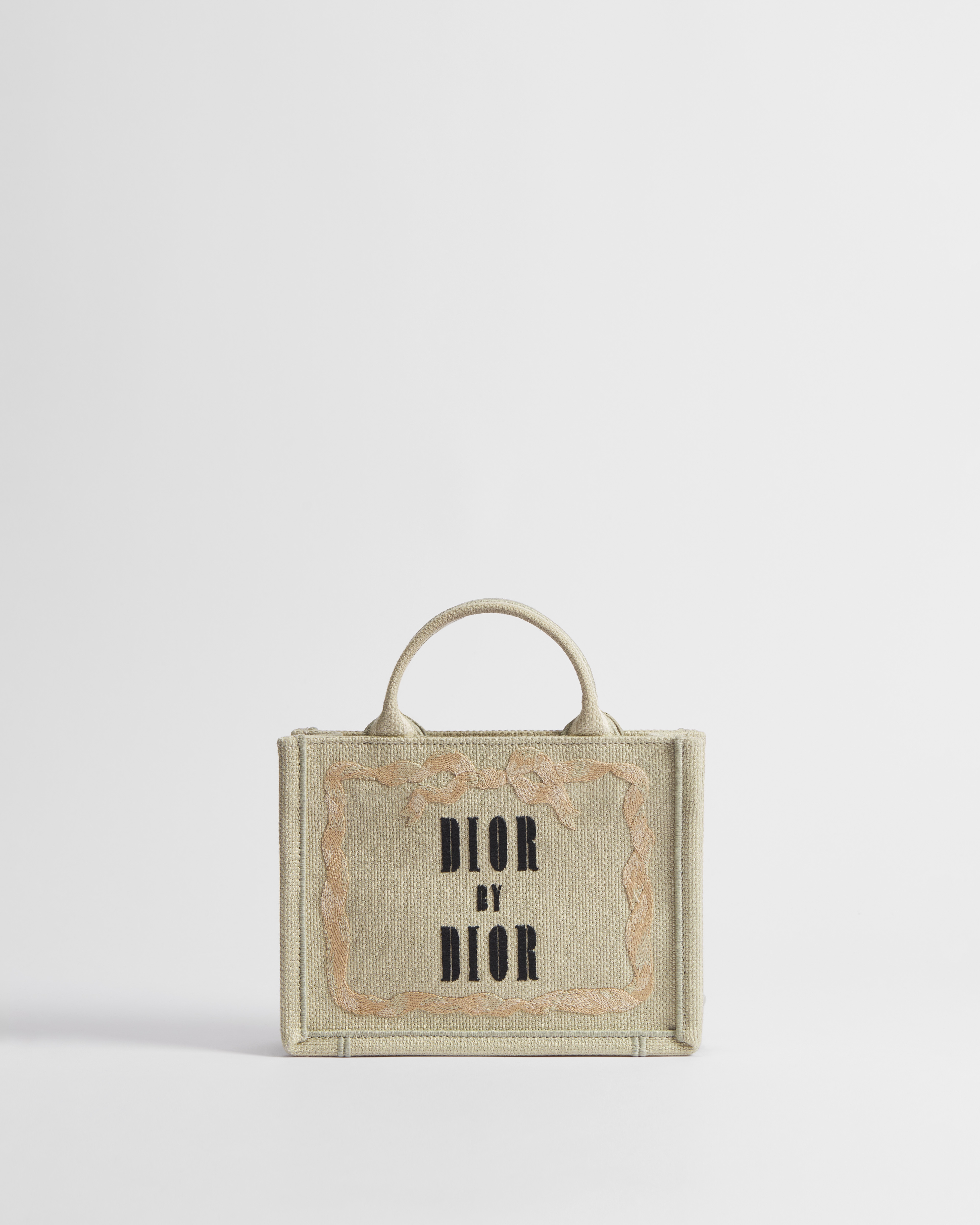 Dior Book Tote mini con bandolera Bordado Book Cover beige, rosa y negro (21 x 16 x 6,5 cm) E01