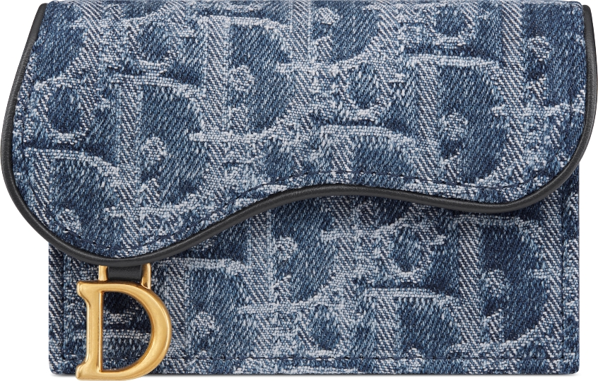 DIOR Saddle Bloom Card Holder Blue Denim Dior Oblique Jacquard Women