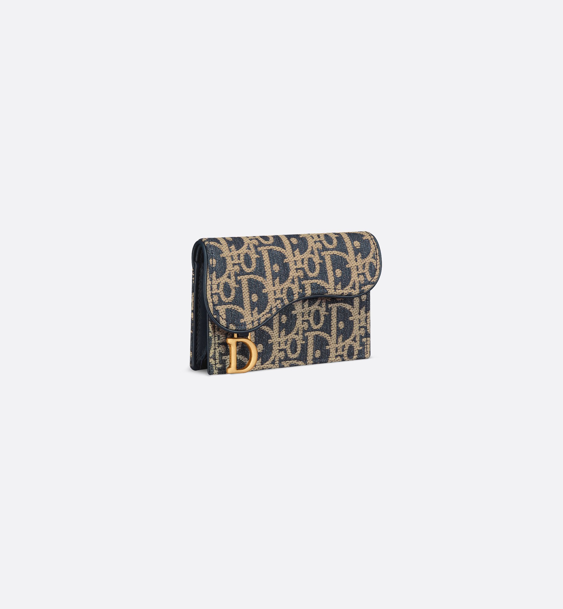 Saddle Bloom Card Holder Blue Dior Oblique Chambray with Saddle Bloom Card Holder Blue Dior Oblique Chambray with