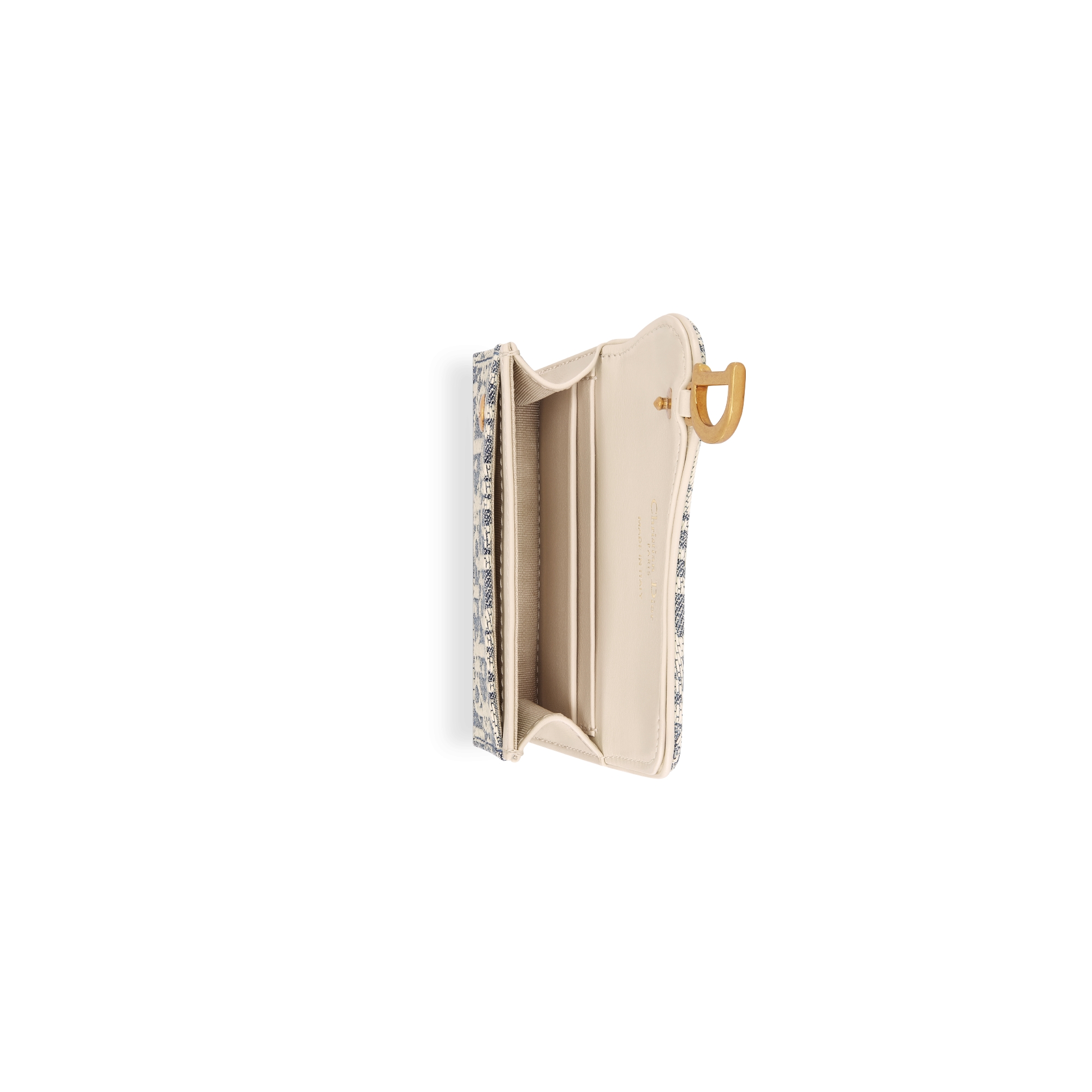 Saddle Bloom-kaarthouder Blauwe Dior Oblique-chambray met raffia-effect en licht biscuitkleurig soepel kalfsleer E06