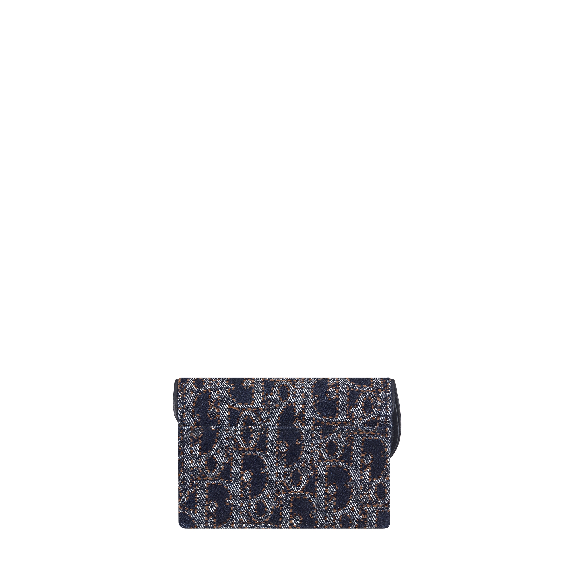 Saddle Bloom Card Holder Blue and Tobacco Brown Dior Oblique Denim with Contrasting Topstitching E08