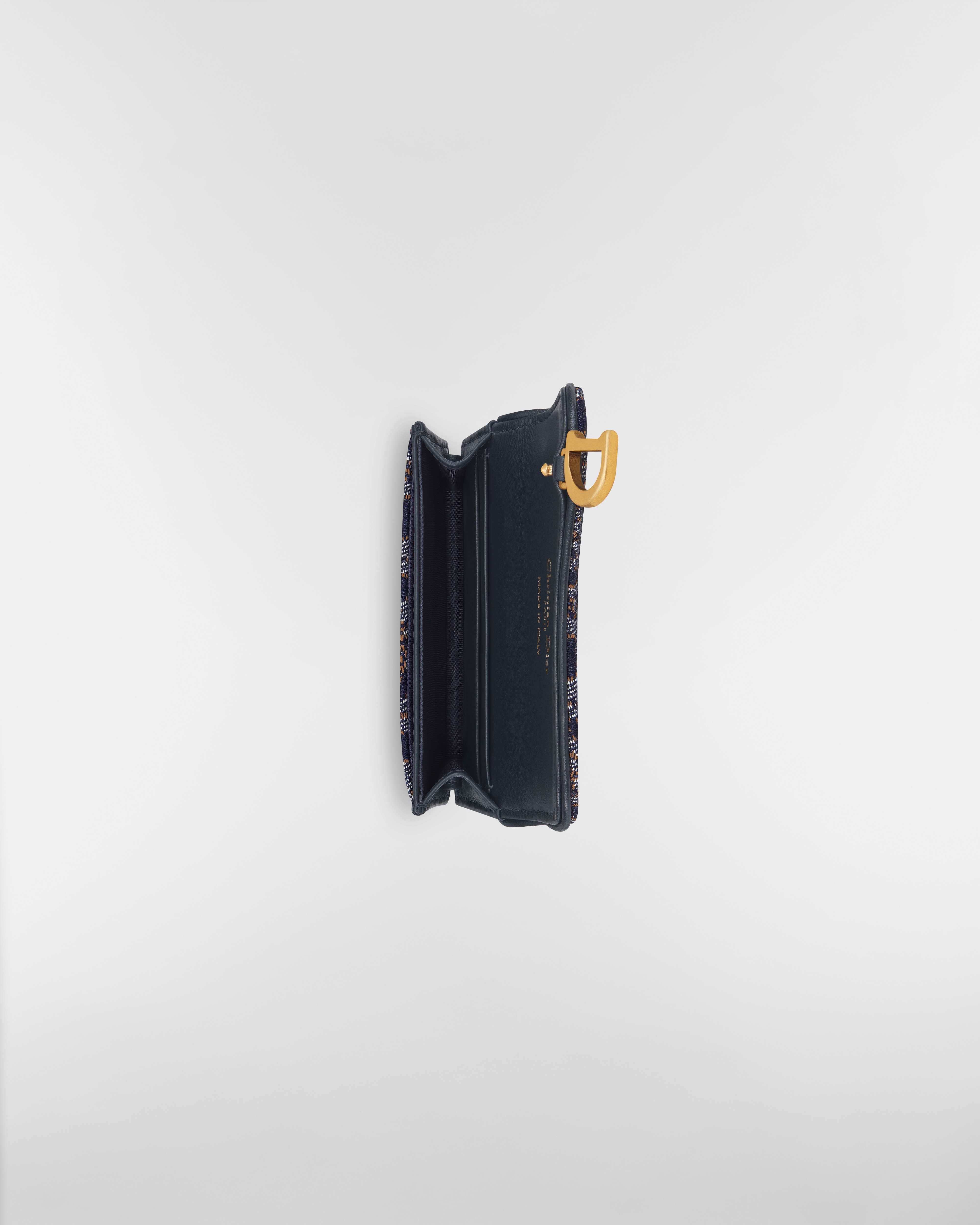 Porte-cartes Bloom Saddle Toile Dior Oblique Denim à surpiqûres contrastées bleu et couleur tabac E06