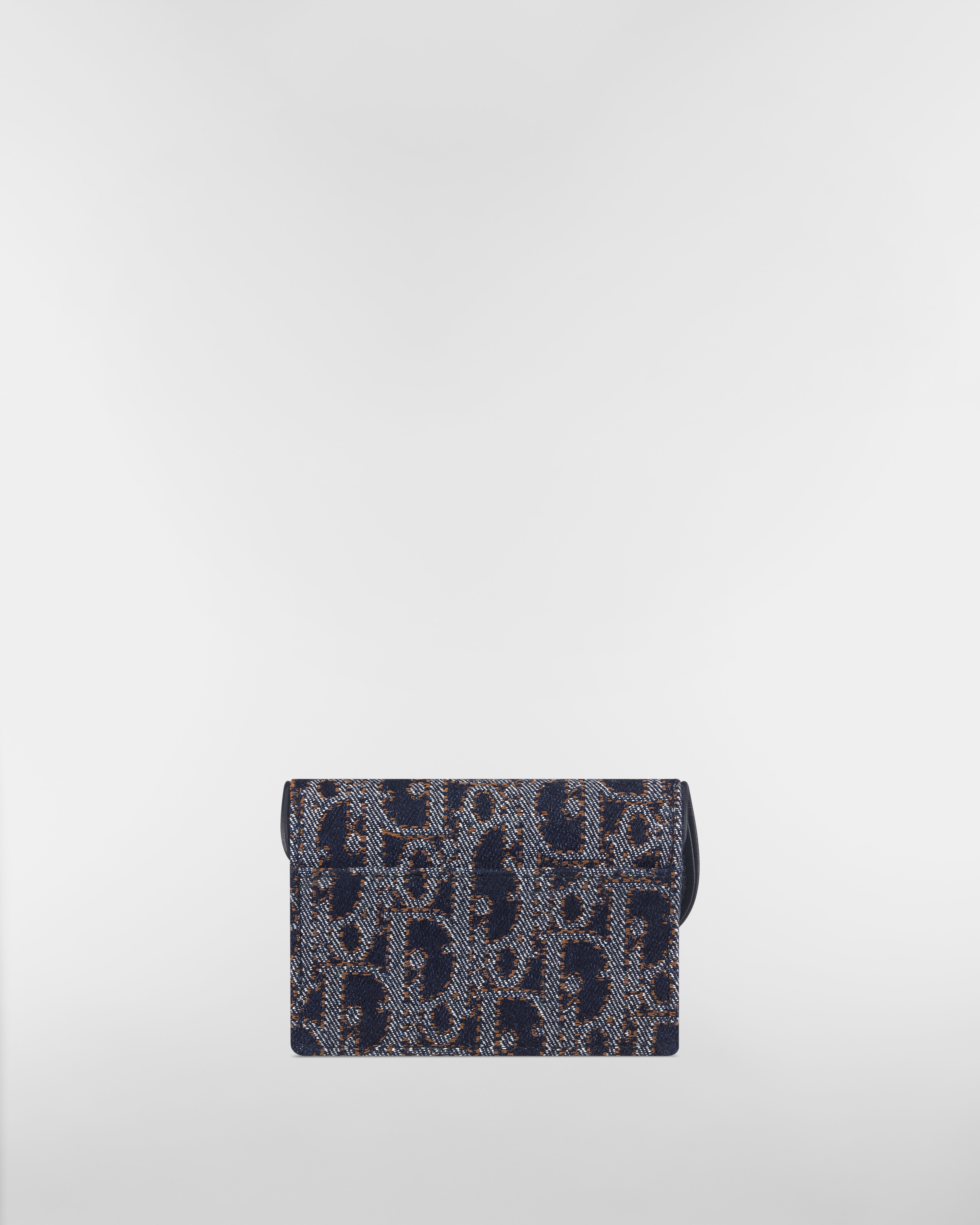 Porte-cartes Bloom Saddle Toile Dior Oblique Denim à surpiqûres contrastées bleu et couleur tabac E08