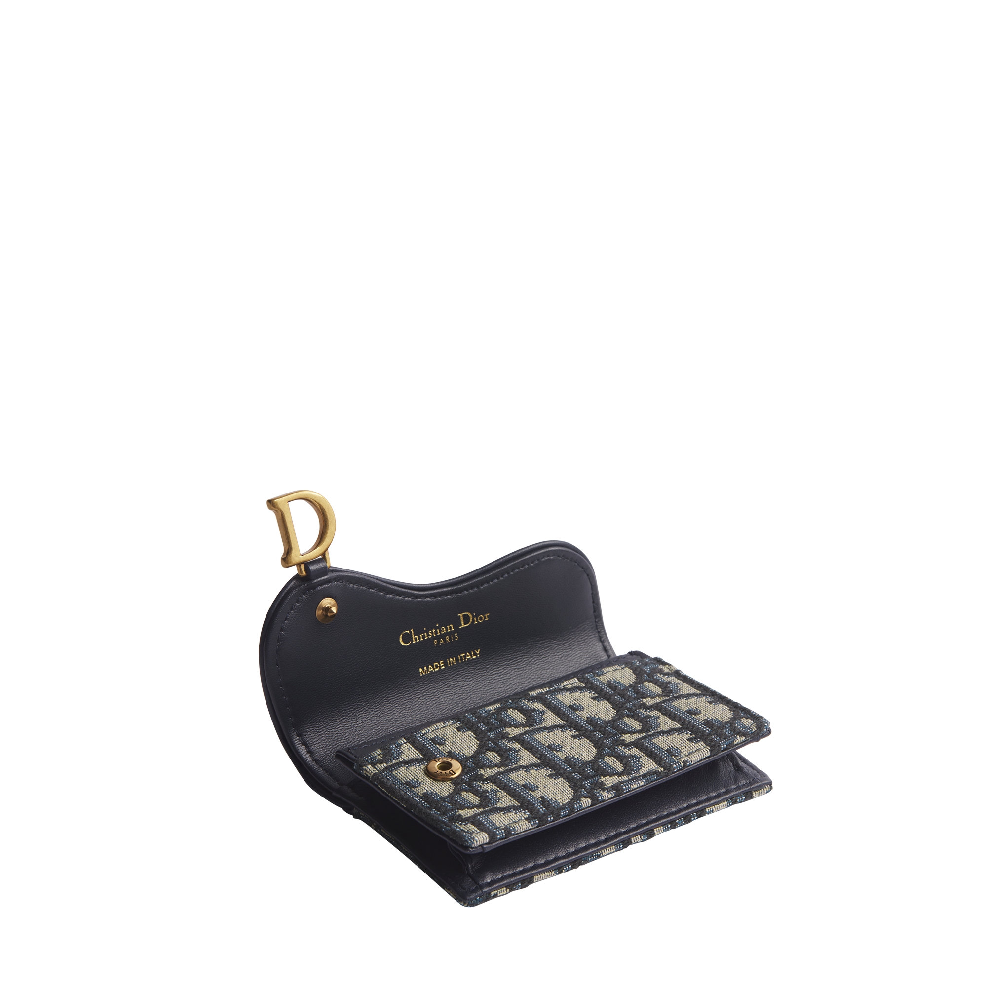 Saddle Bloom Card Holder Blue Dior Oblique Jacquard and Smooth Calfskin E06